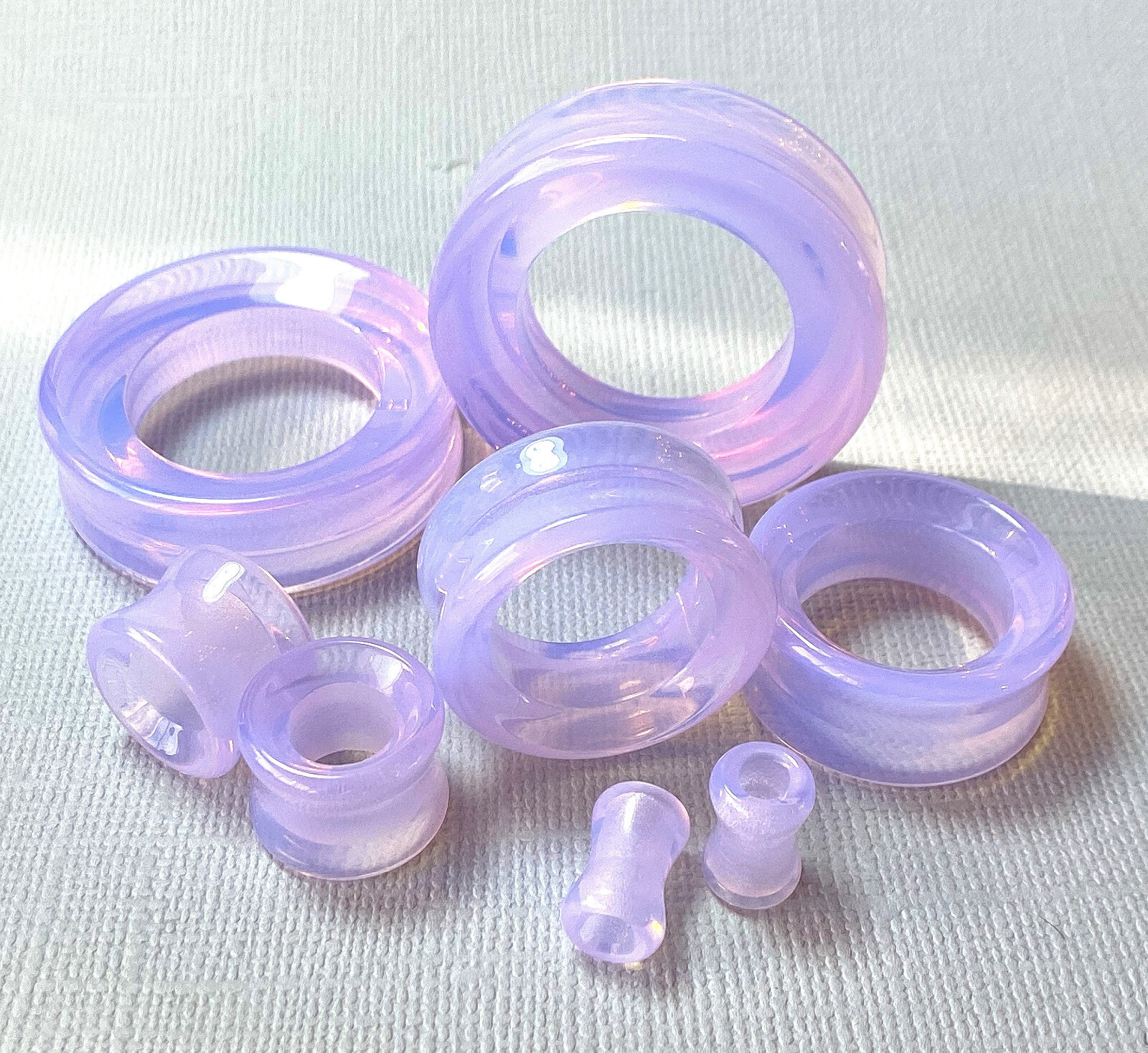 PAIR Lavender Opalite Double Flare Tunnels Stone Glass Plugs Earlets Gauges