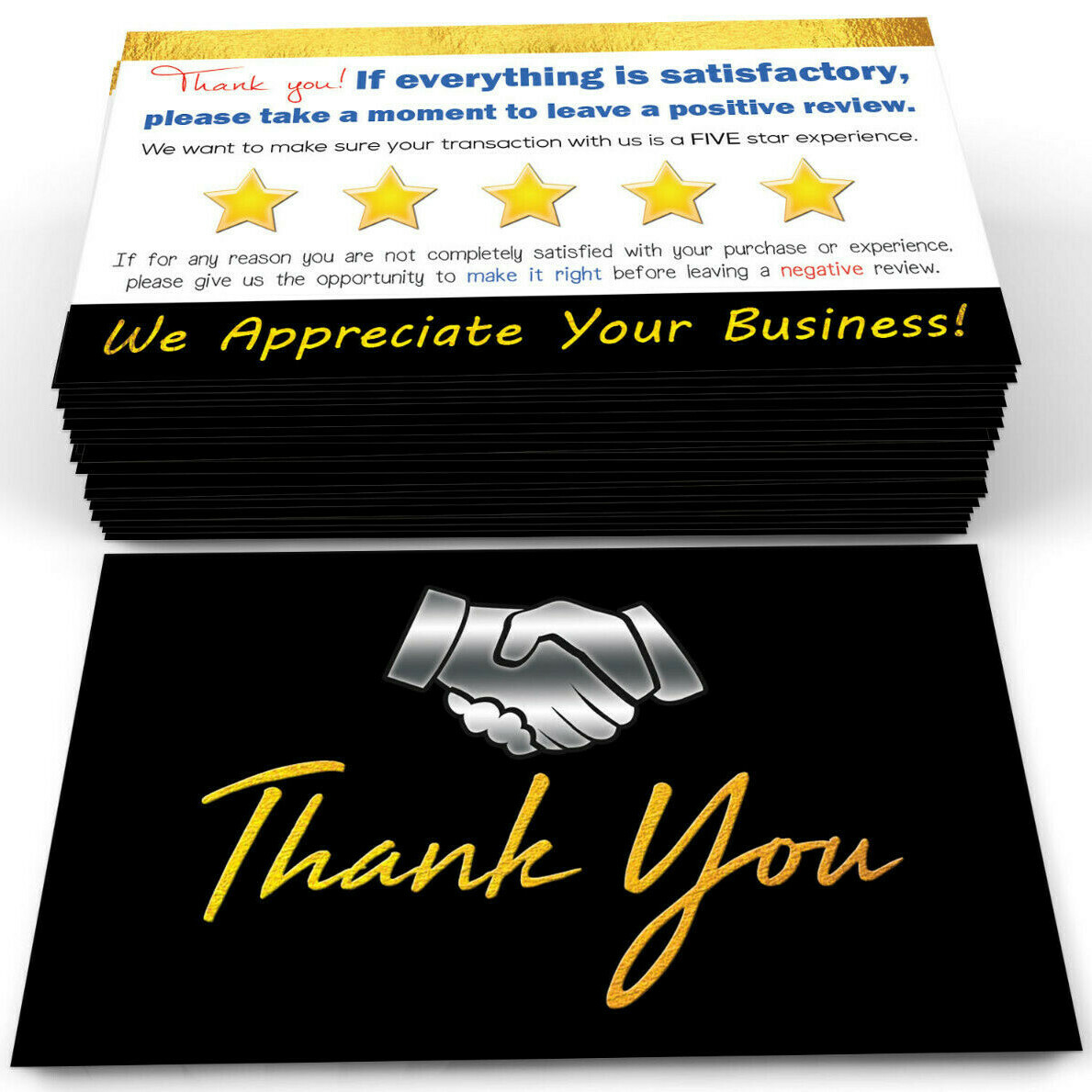 200 Thank You for Your Purchase Business Cards for eBay Sellers Amazon Colors