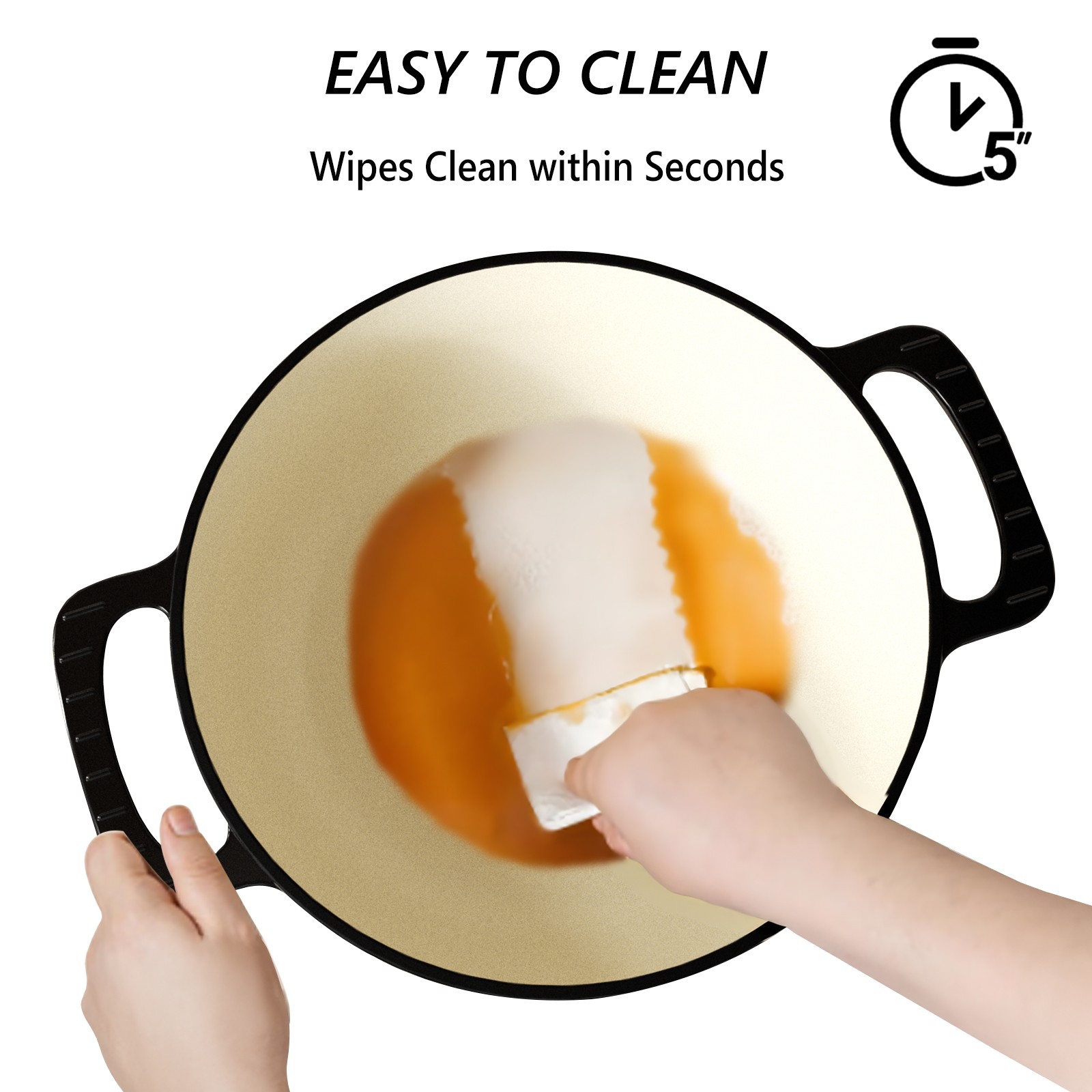 6QT Enameled Cast Iron Dutch Oven, Heavy Duty Dual Enamel Coating FDA Certified