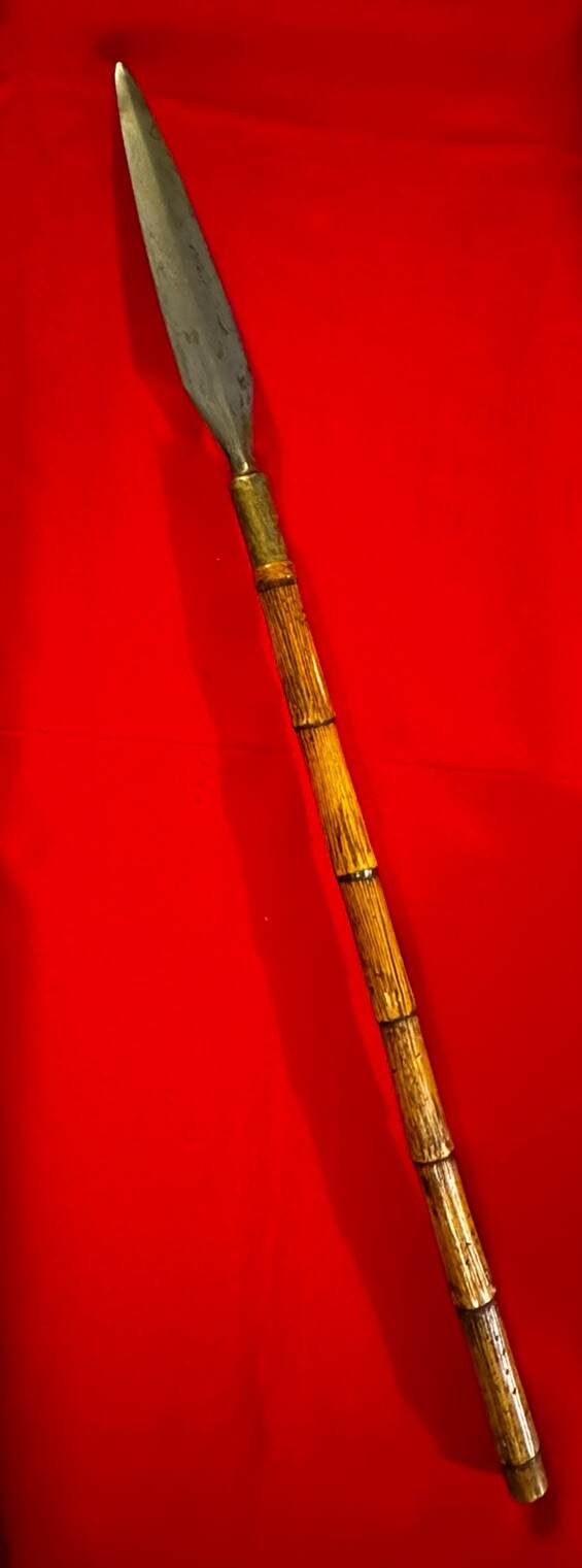 Antique19thC. S.E.Asia-Damascus BUDIAK-HandForged Laminated Spear Head-REED Haft
