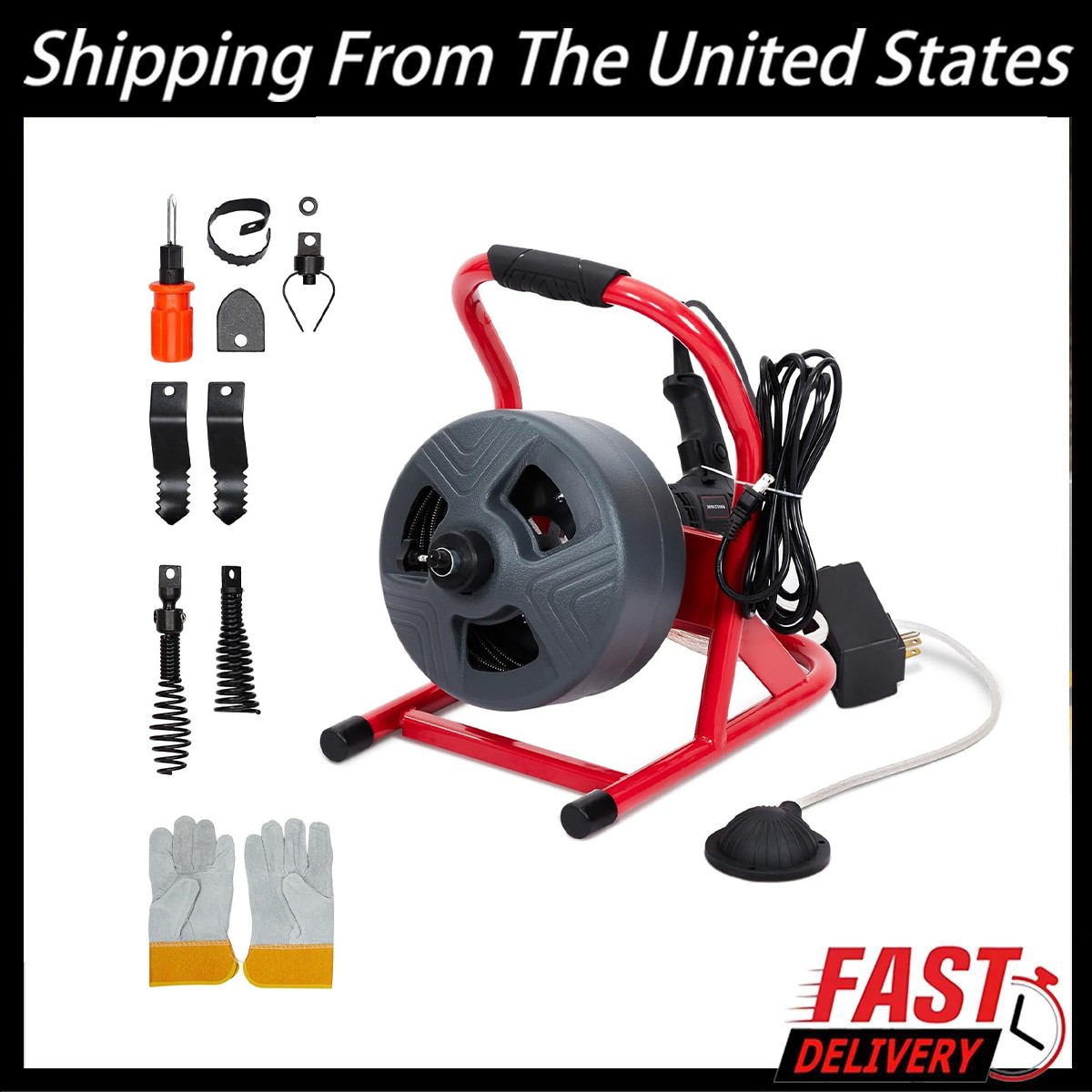 50Ft x 5/16" Drain Cleaner Machine Drain Auger Sewer Snake Plumbing with Cutters