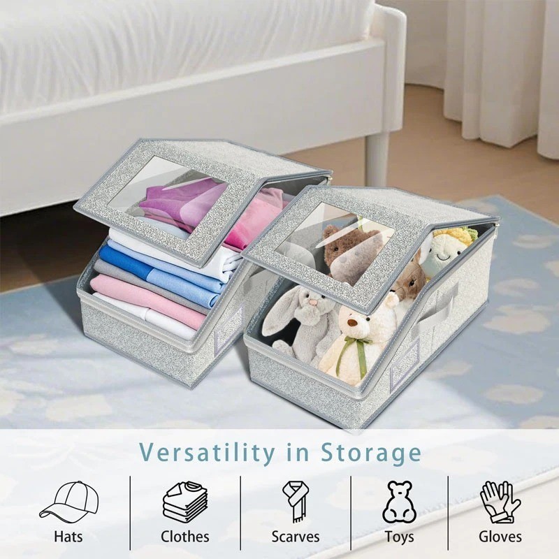 1/2x Stackable Hat Storage Organizer for Baseball Caps 24 Caps Hat Box with Lid