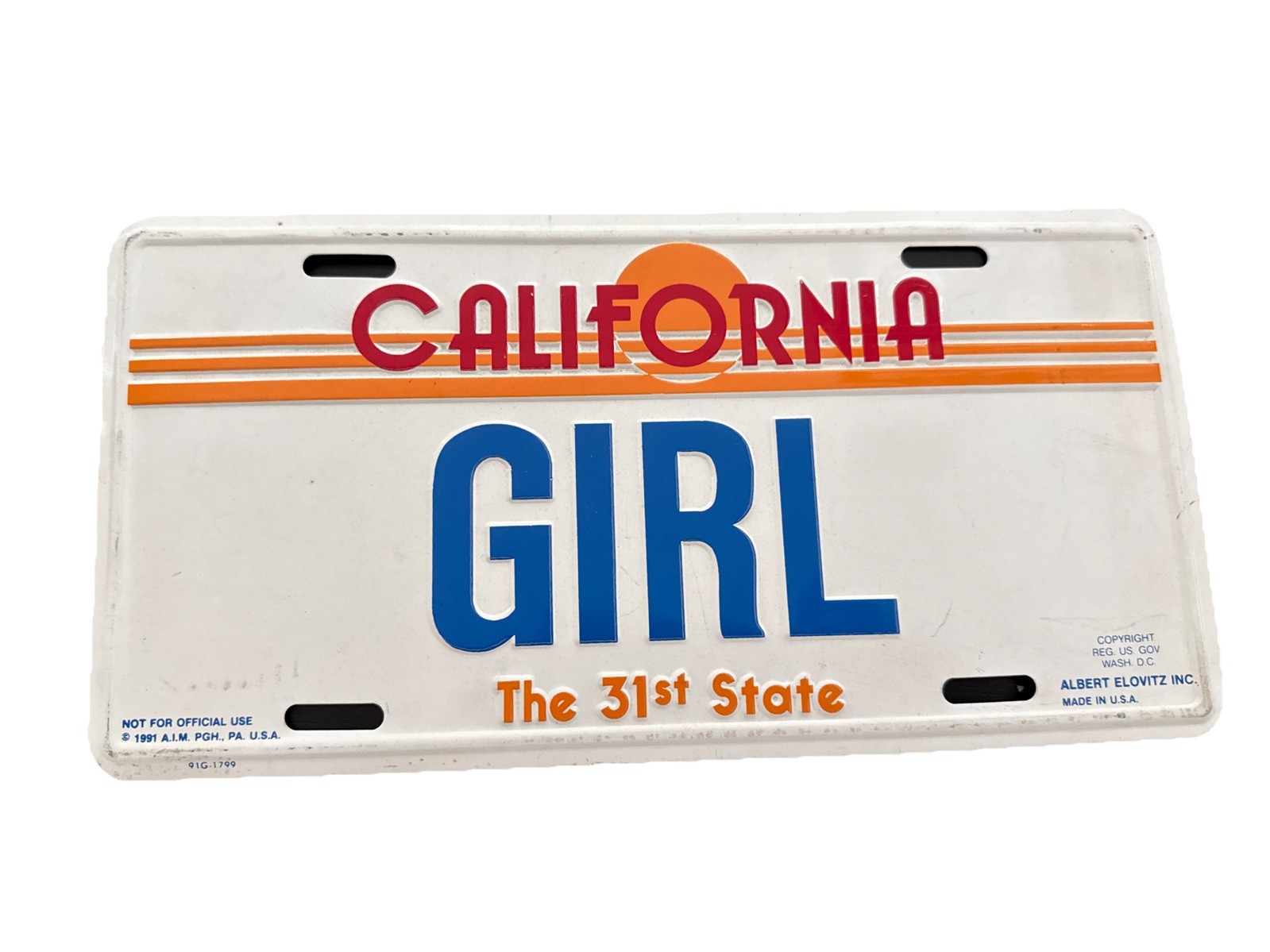 Vintage California License Plate USA Girl The 31st State