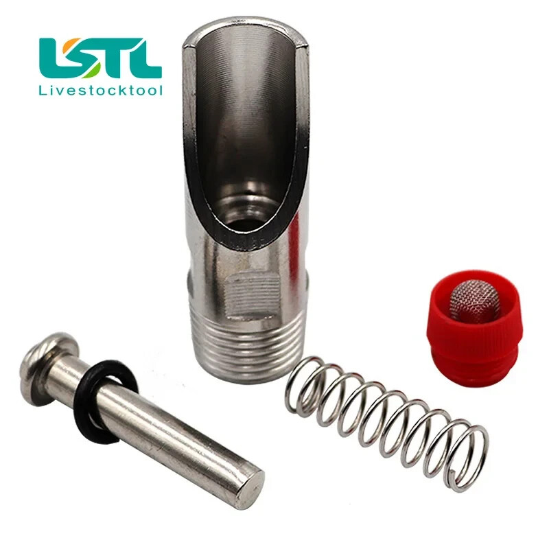 5pcs Stainless Steel Automatic Pig Nipple Drinker, Red Cap, Duckbilled, 1/2 inch