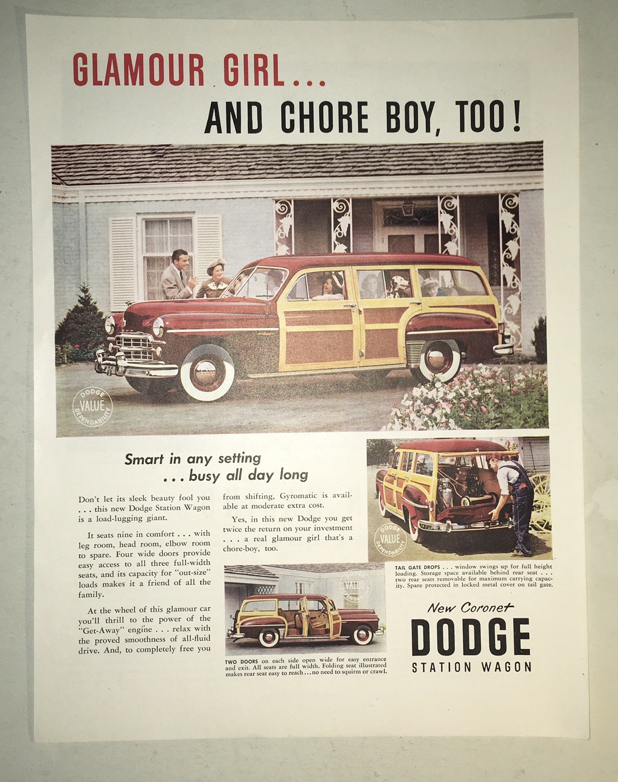 1949 Coronet Vintage Print Ad Car Automobile Dodge Station Wagon
