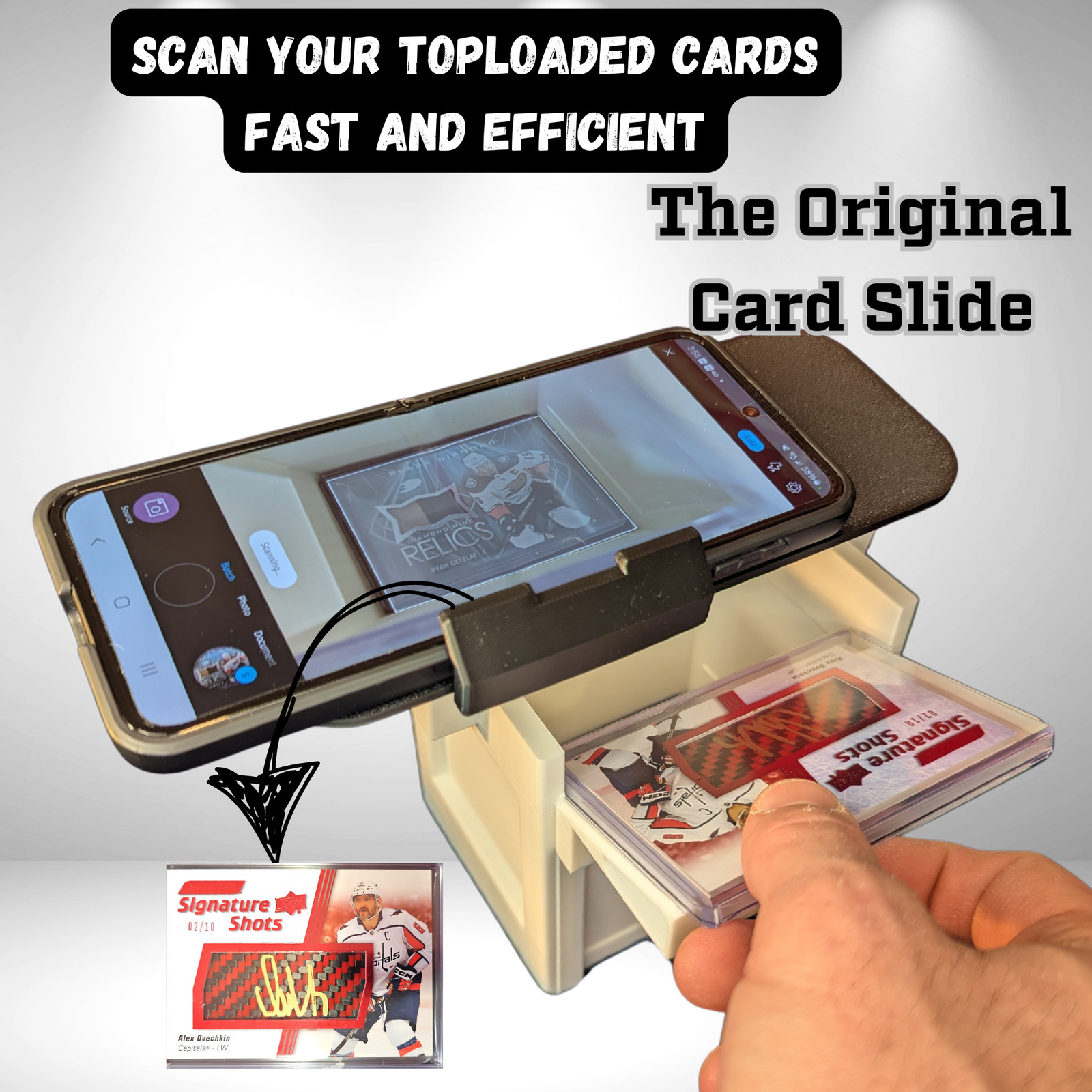 Card Slide - Card scanner stand - Scan sports cards or TCG  with toploaders on!