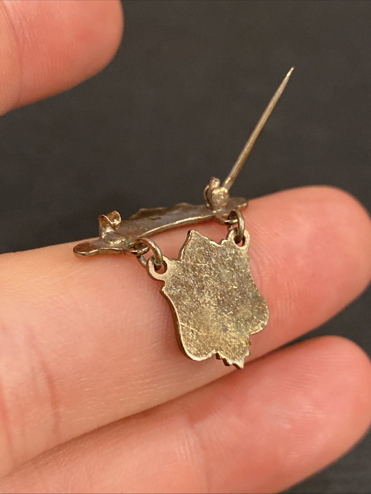 Vtg Antique P of H Patron Of Husbandry Green Enamel Dangle Shield Crest Logo Pin