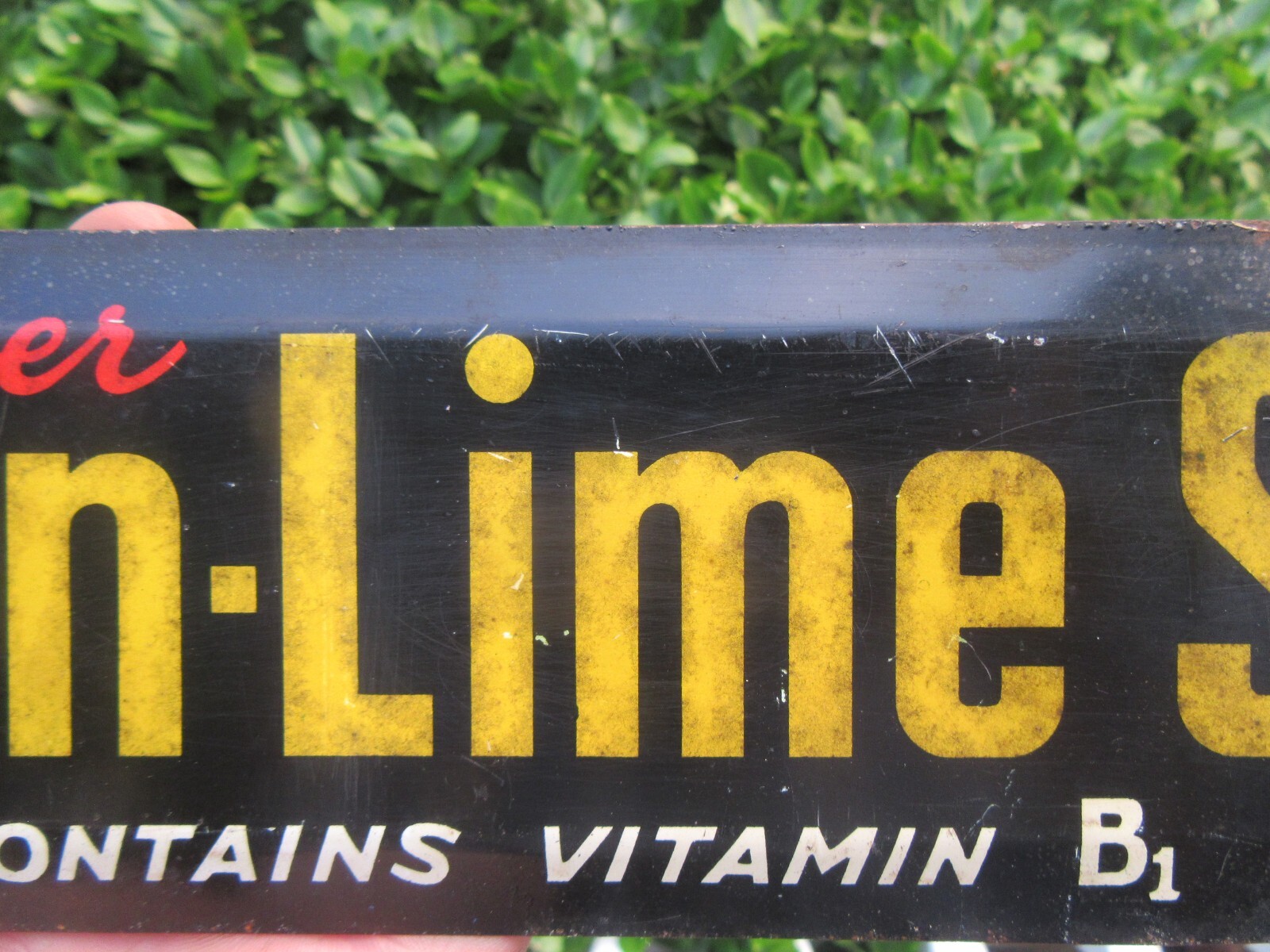 Vintage 1940's B-1 Lemon Lime Soda Tin Metal Door Push (16")