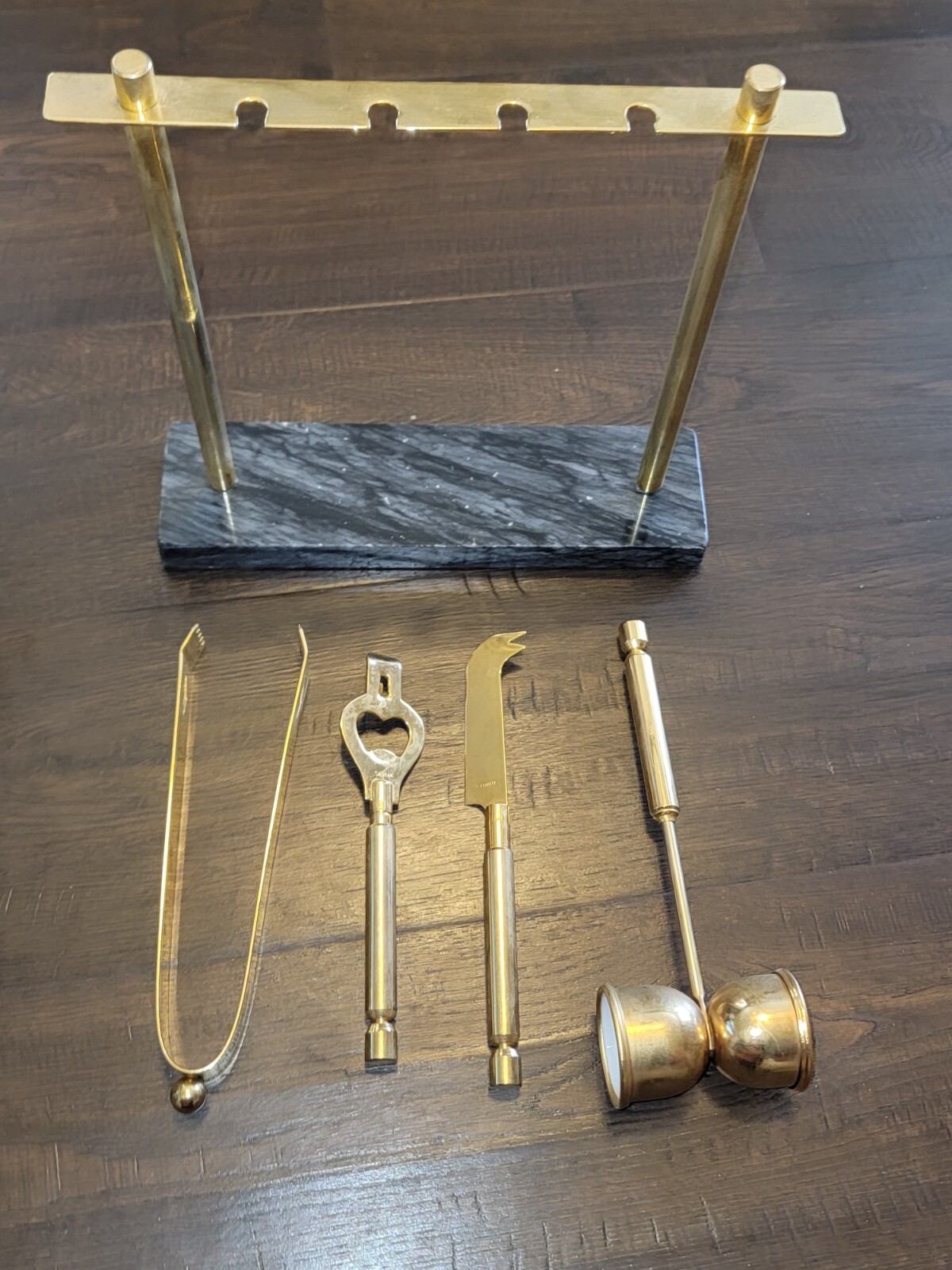 Bar Tool set w/ Marble stand Mid century modern Brass/Gold Home Decor