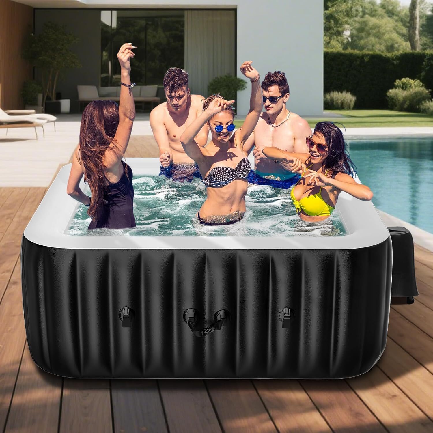 SLSY 6 Person Inflatable Hot Tub Portable Outdoor Spa with 130 Bubble JetsFilter
