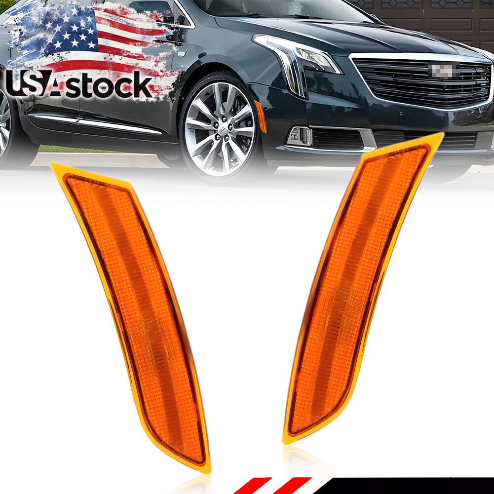 2X Amber Lens Front Bumper Side Marker Lights Set For 2013-2017 Cadillac XTS