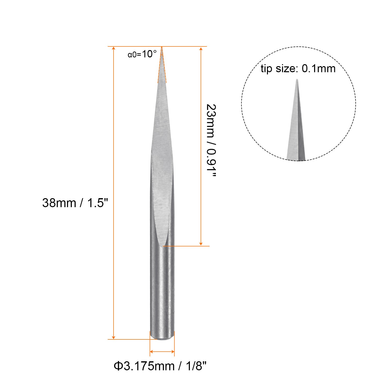 3.175mm Shank 0.1mm Tip 10 Degree Carbide Engraving CNC Bit with Plastic Box