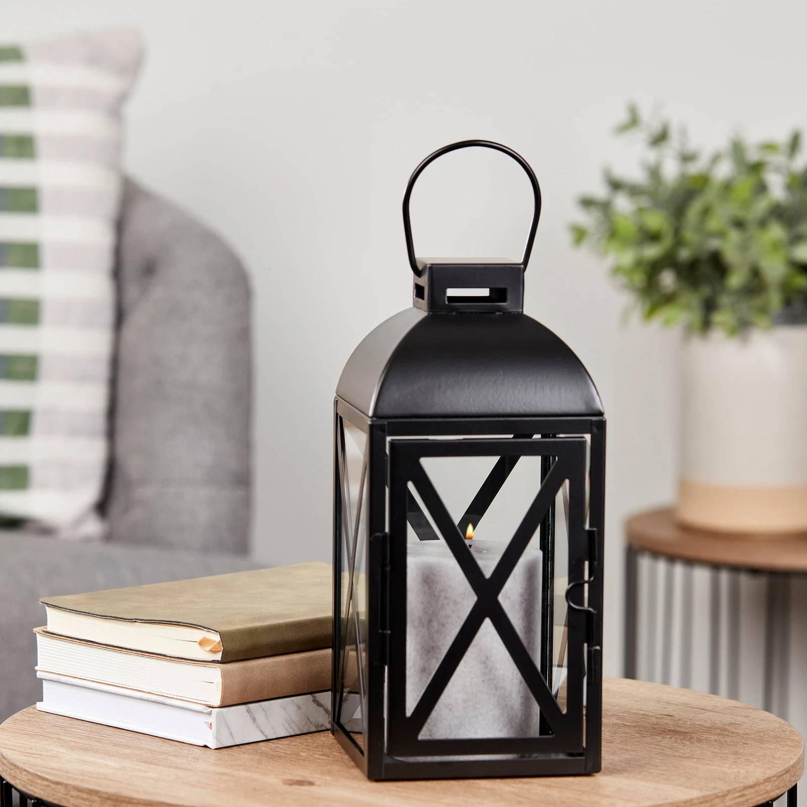 Small 10" Decorative Black Durable Metal Pillar Candle Holder Lantern NEW