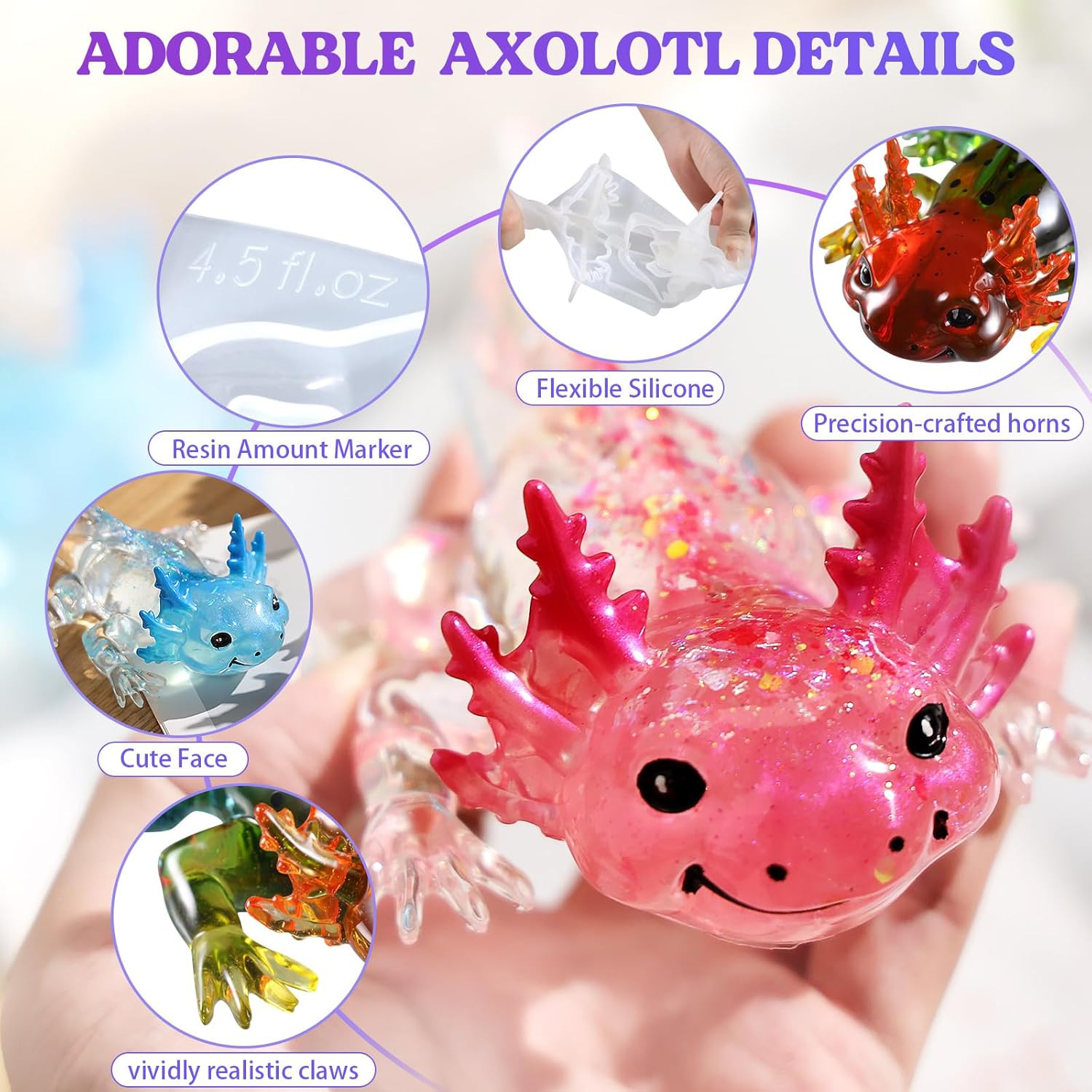Large Axolotl Resin Molds Silicone, 3D Detailed Animal Silicone Molds, Flexible