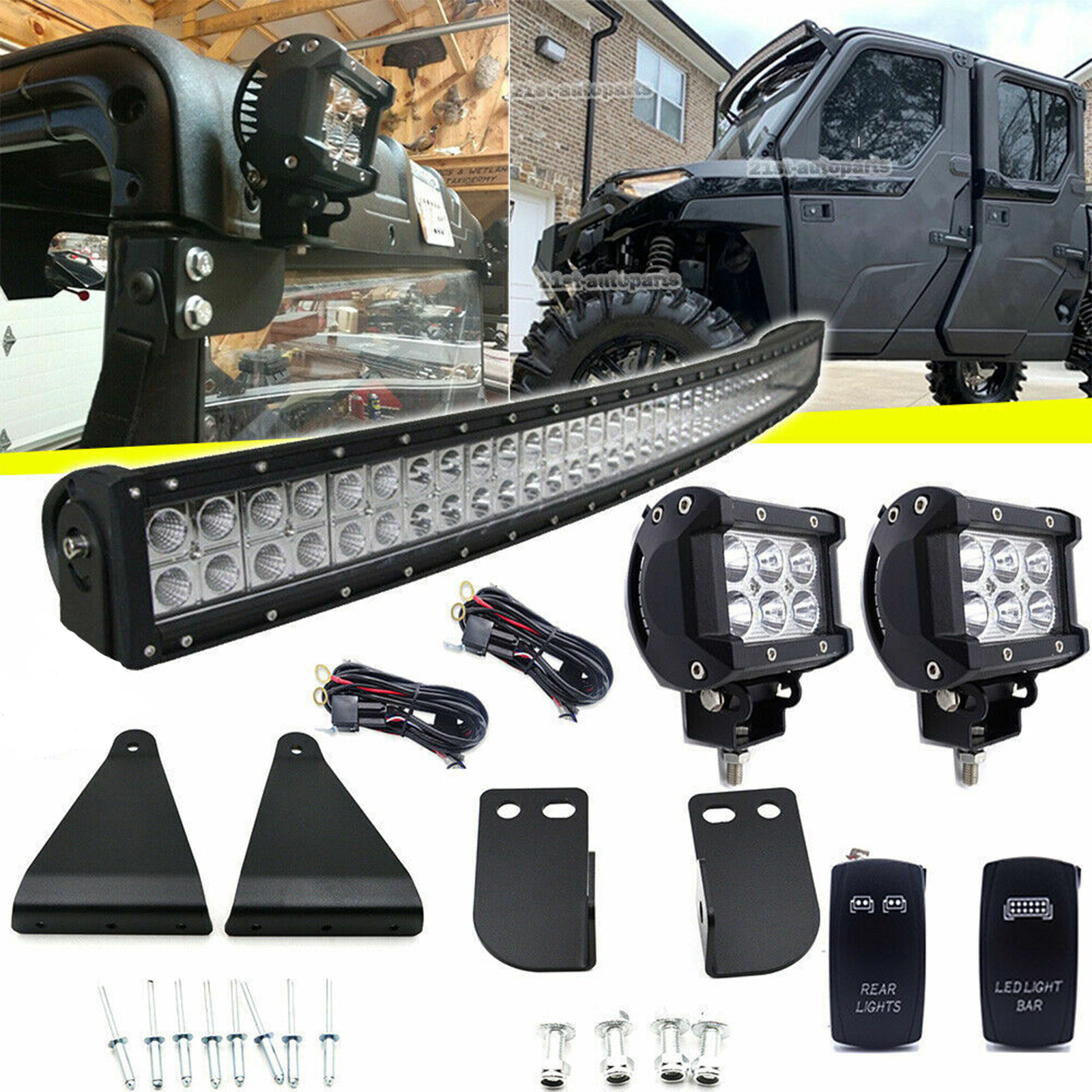 2024 For Polaris Ranger 570 900 1000 52" LED Bar+Pod Light Front&Rear Roof Mount