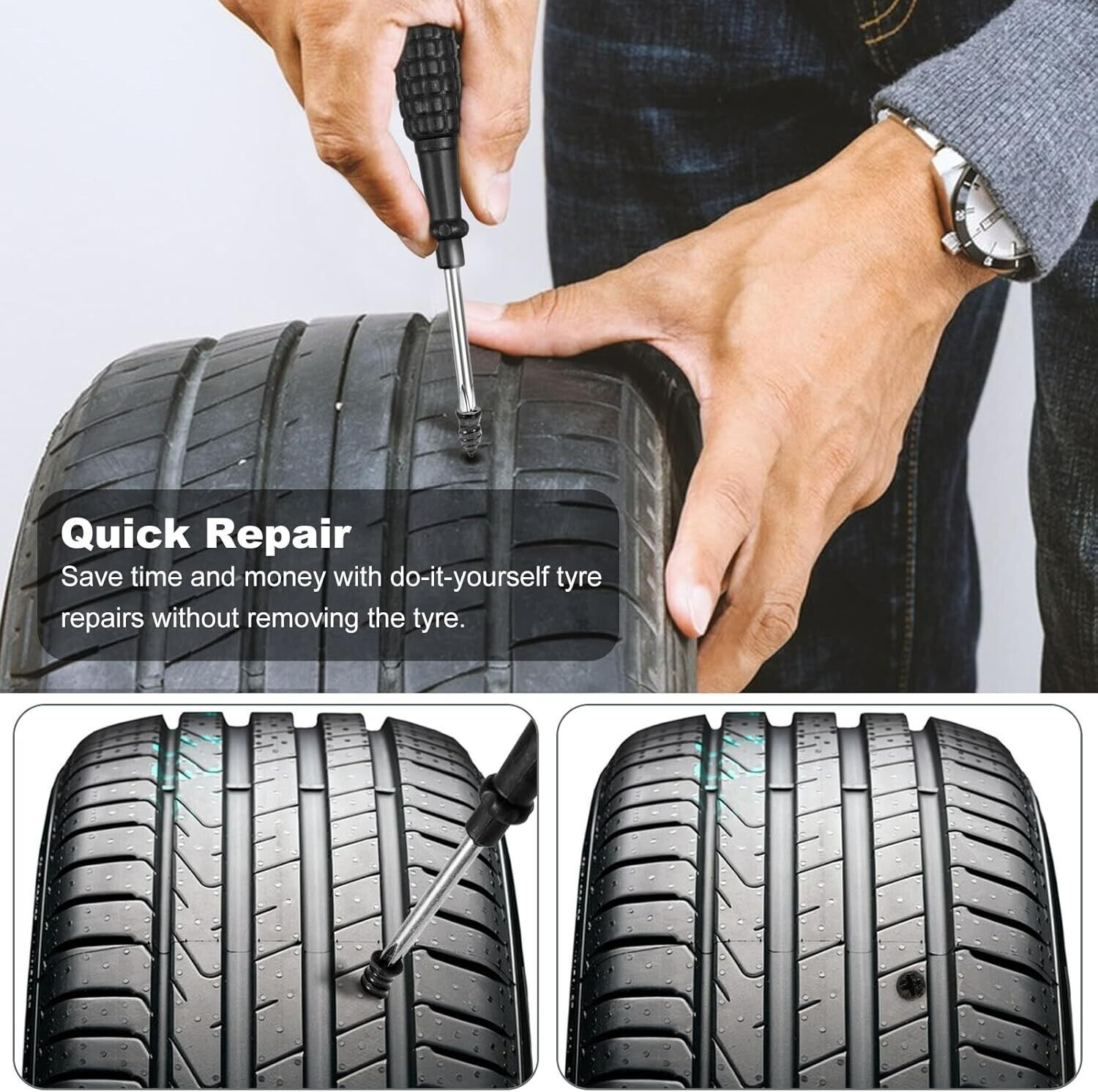 Car Tubeless Vacuum Tyre Puncture Repair Kit Screw Nails Tire Patch Plug 85PCS