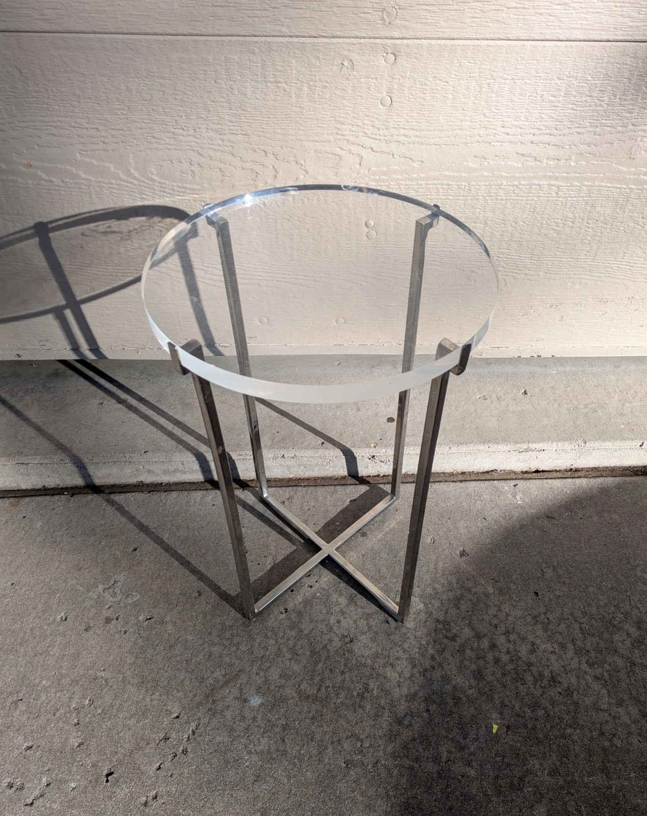 Vintage Mid Century Modern Glam Round Acrylic Lucite Sculptural Metal Table K24