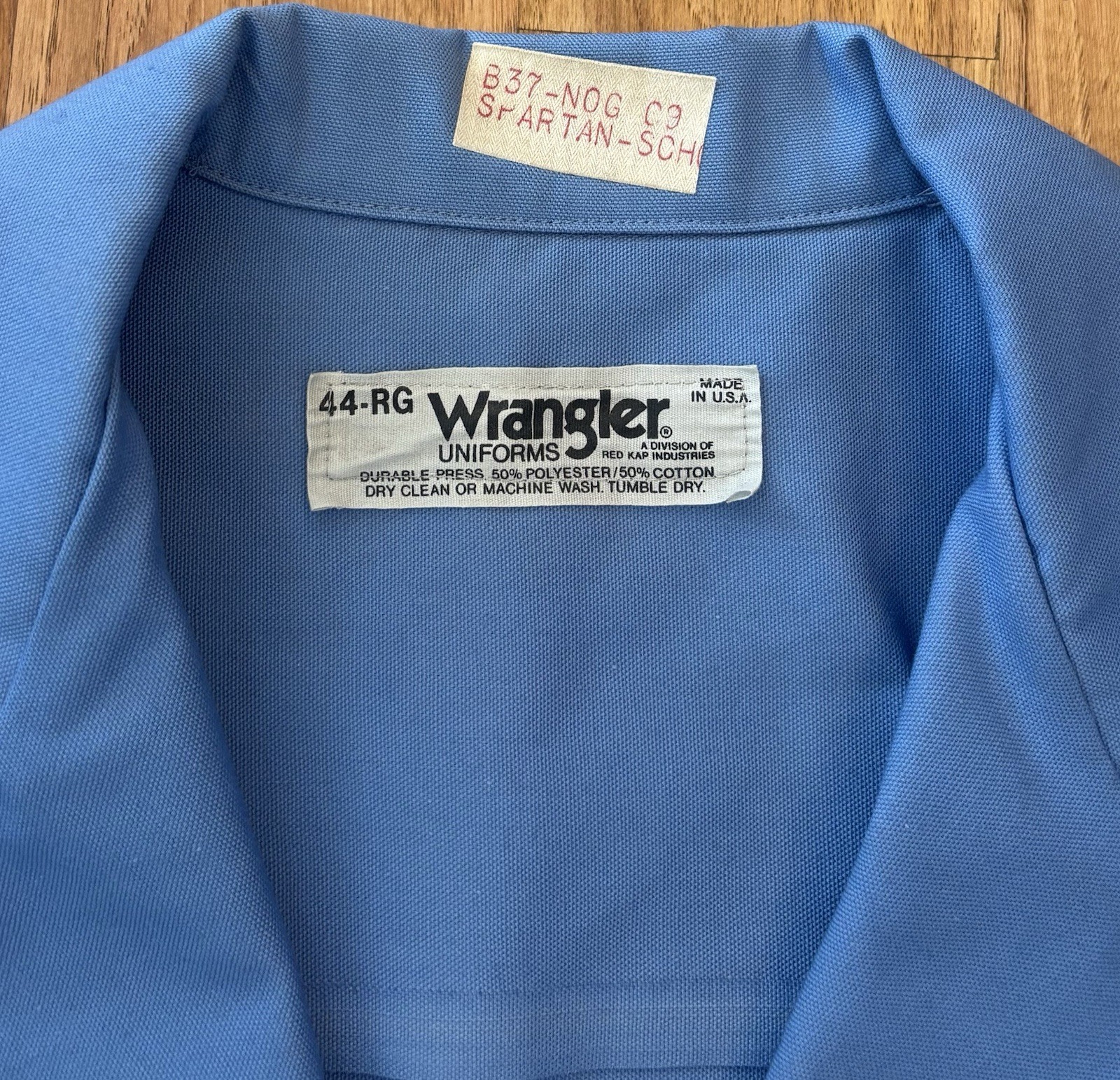 Vintage Wrangler Blue Lab Shop Coat 44 Spartan School of Aeronautics Patch USA