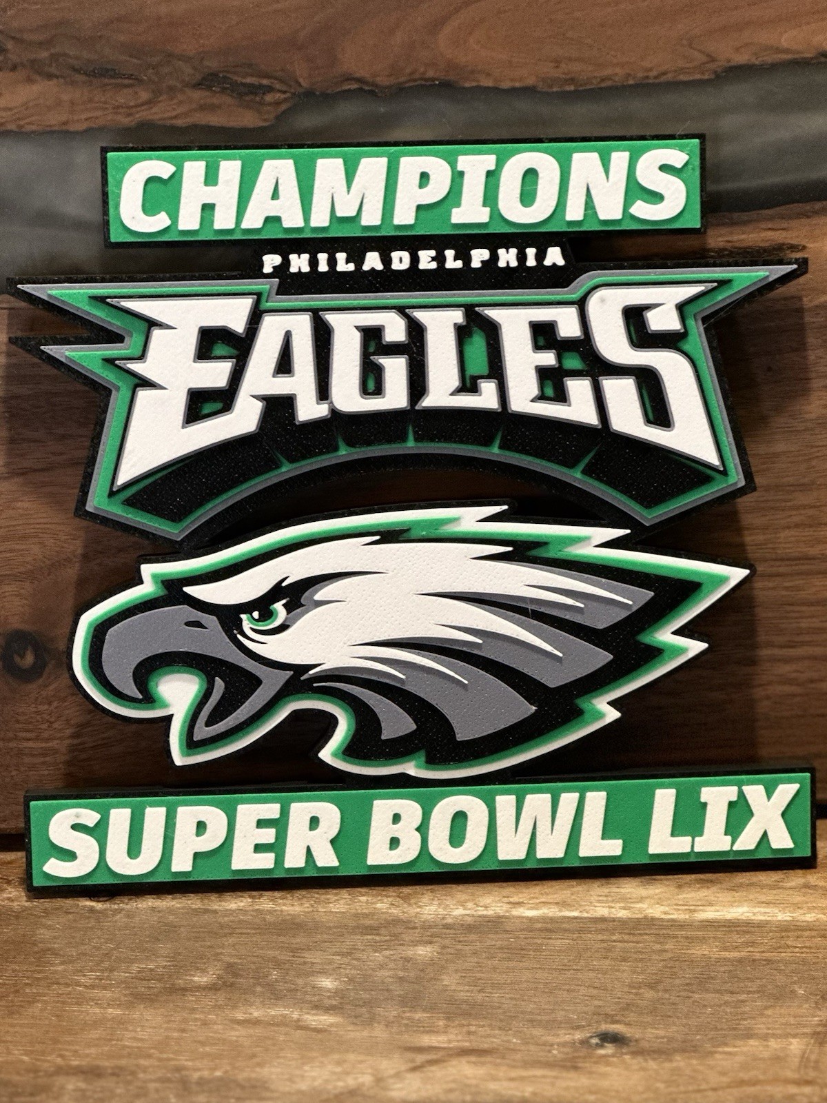 Philadelphia Eagles Champions 3D Wall Sign Super Bowl LIX Decor Man Cave Art
