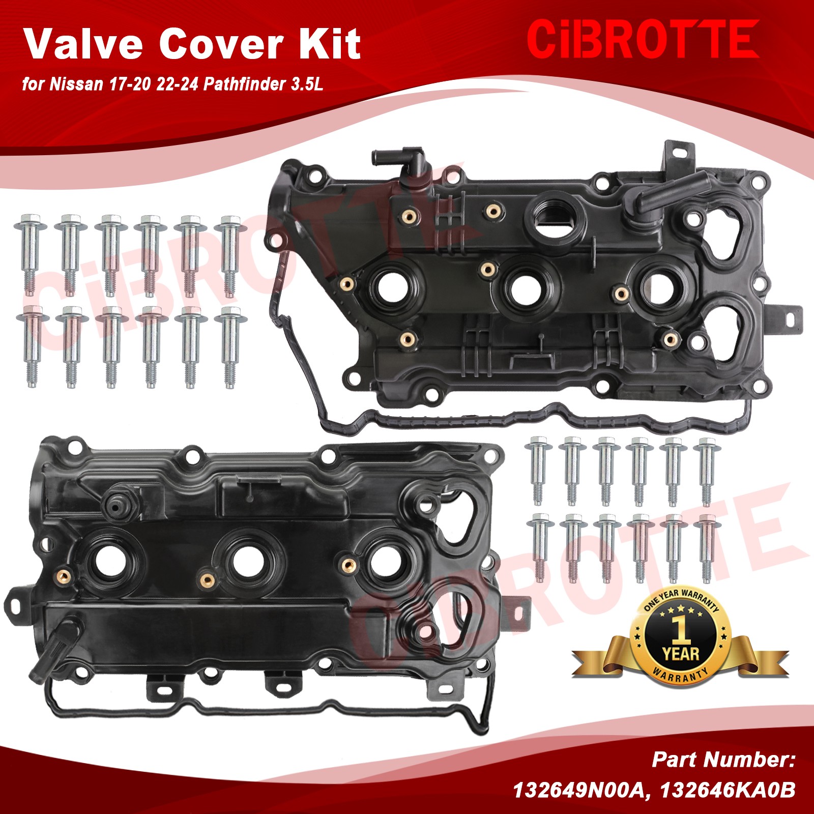 2* Valve Cover Kit for Nissan 17-20 22-24 Pathfinder 3.5L 132649N00A, 132646KA0B