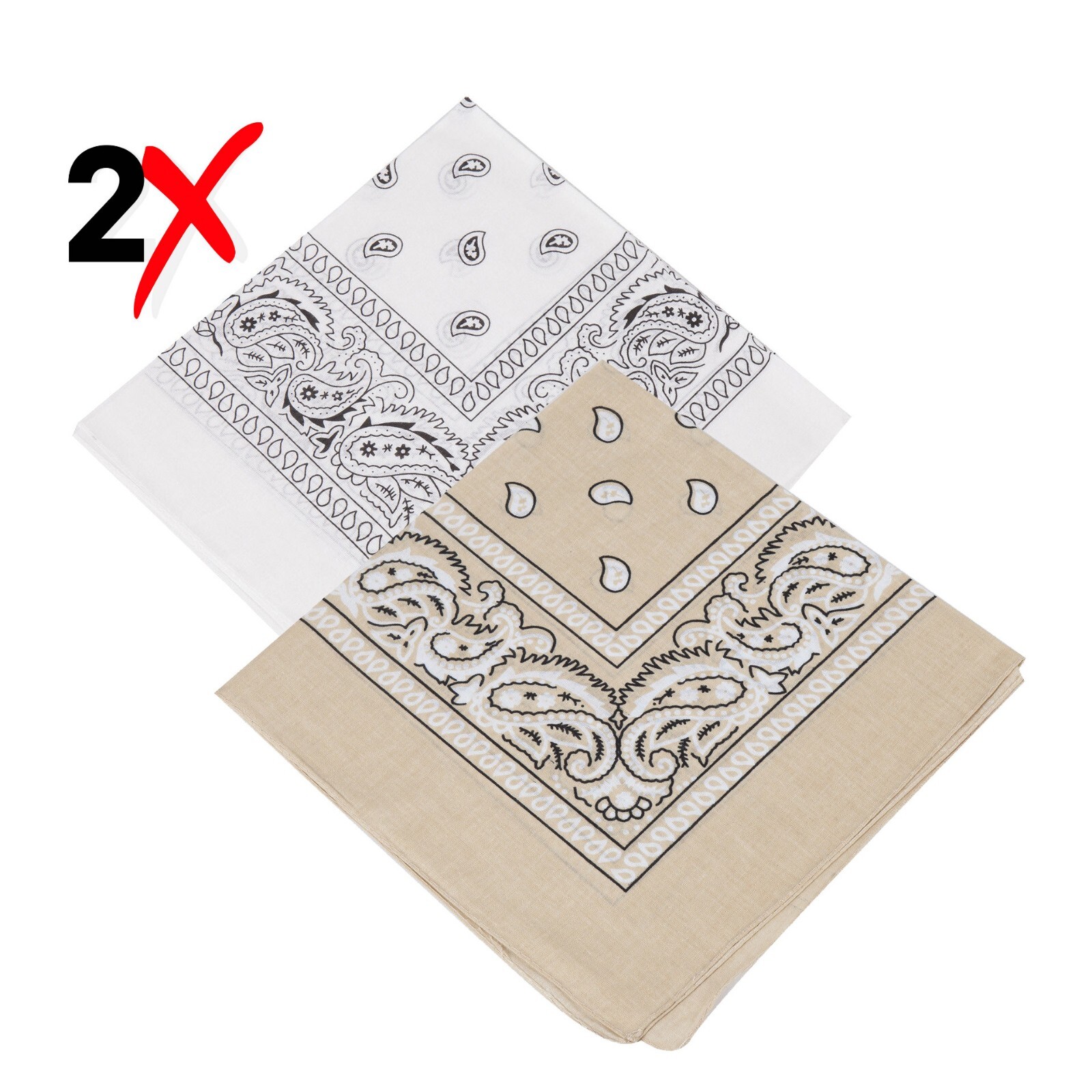 2-Pack Bandana 100% Cotton Paisley Print Double-Sided Scarf Head Neck Face Mask