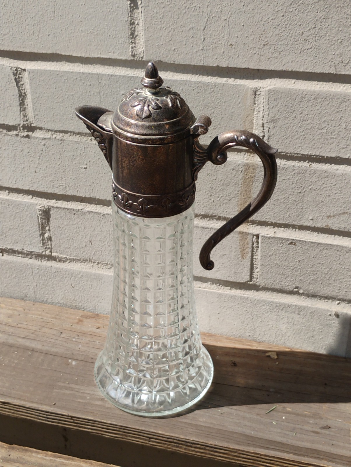 Antique Victorian Style Italian Crystal/Silverplate Decanter Claret Jug Pitcher