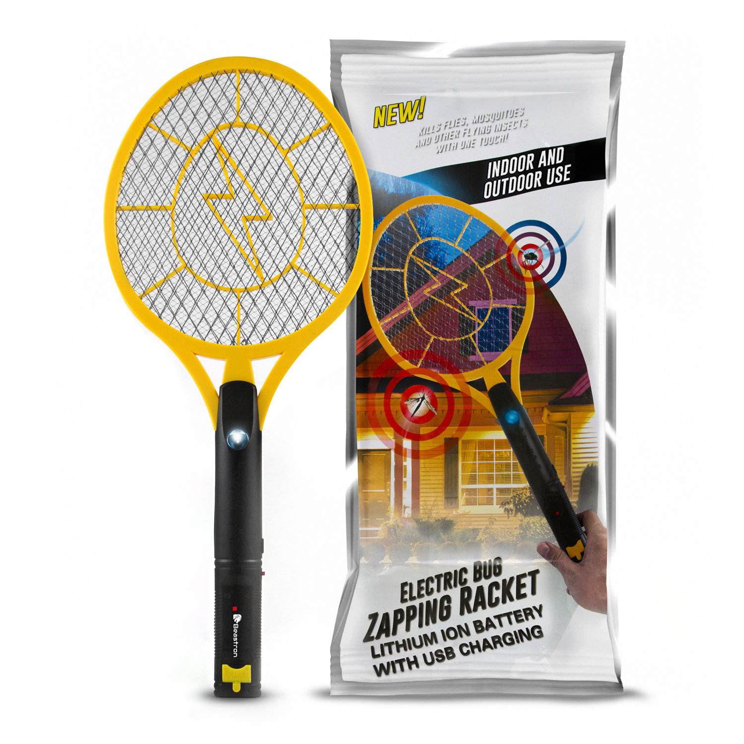 Beastron Bug Zapper Electric Fly Swatter 3000V USB Rechargeable with LED Light