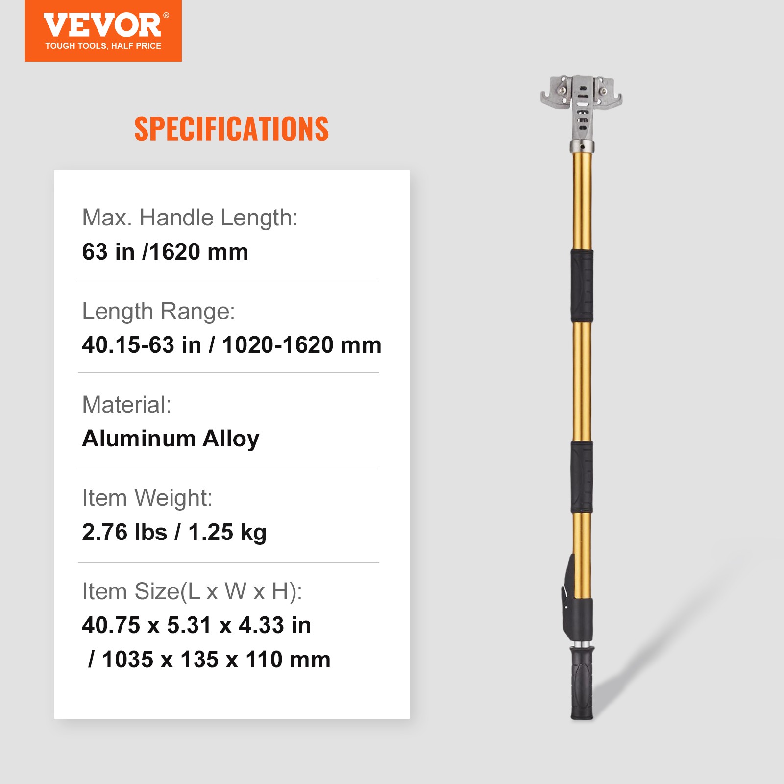 VEVOR Drywall Flat Box Handle Flat Finishing Handle 40''-64'' Extendable Paint