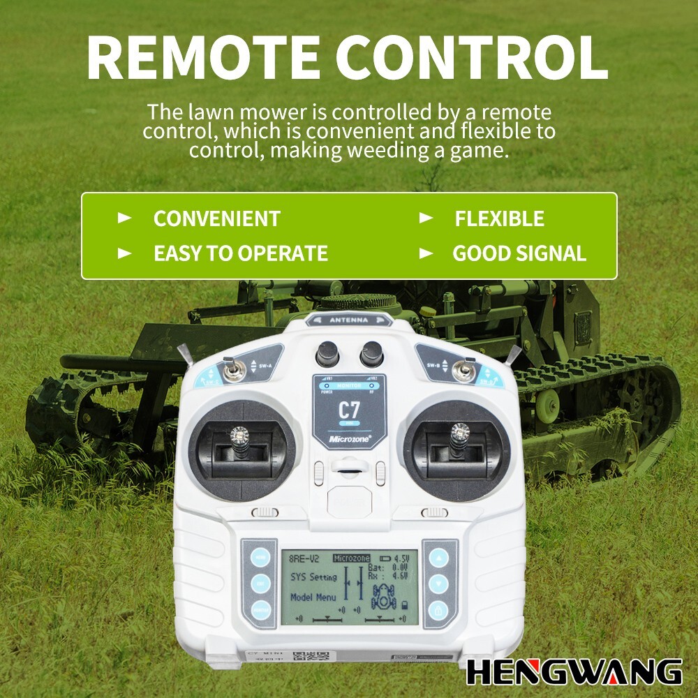 HW608-90 Remote Control Lawn Mower 65° Climbing Adjustable Mowing Height Four-W