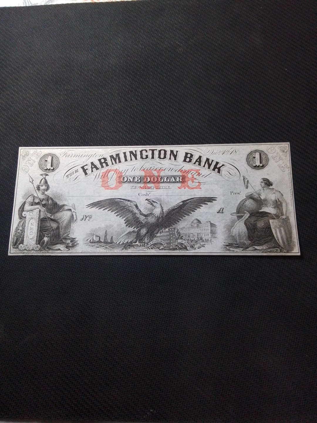 $1 Spread Eagle,Athene Left,From The Farmington Bank, New Hampshire "New"