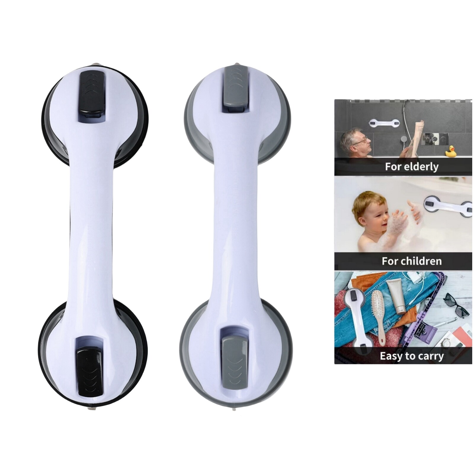 2Pack Shower Grab Bar 12" Showers Suction Bar Handle Bathroom Safety Grip Handle