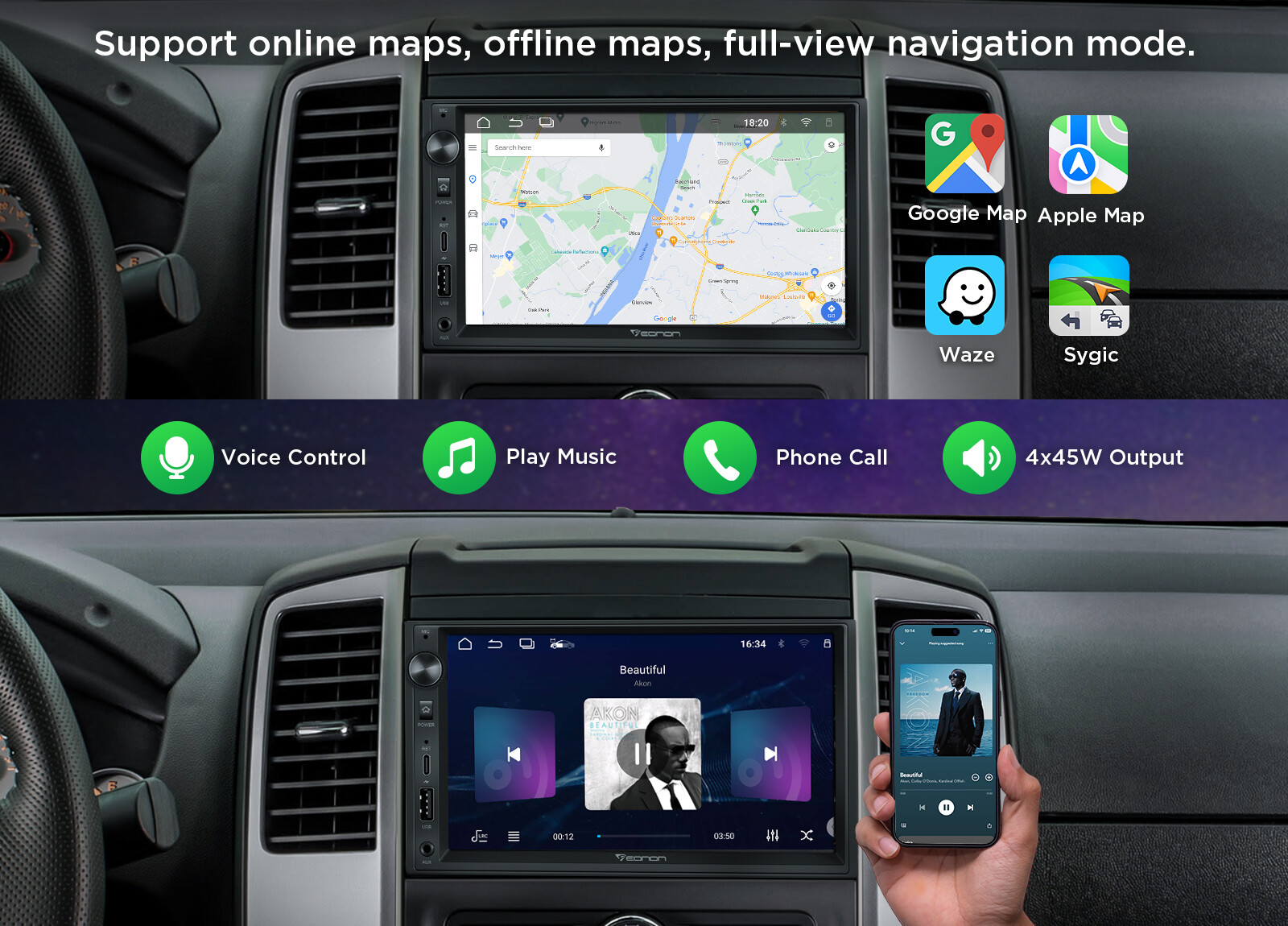 Universal 7" Car Stereo Double DIN Android 13 GPS Navi Navigation CarPlay Radio