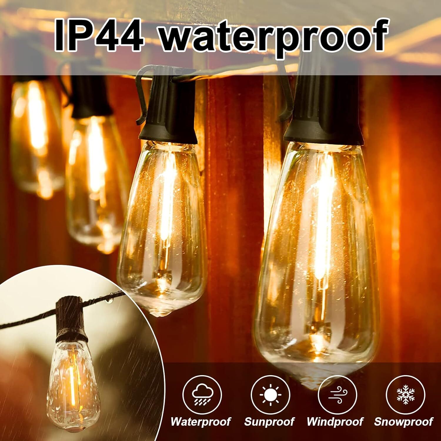 Outdoor String Lights, IP65 Waterproof Led Lights,Hanging for Backyard Garden