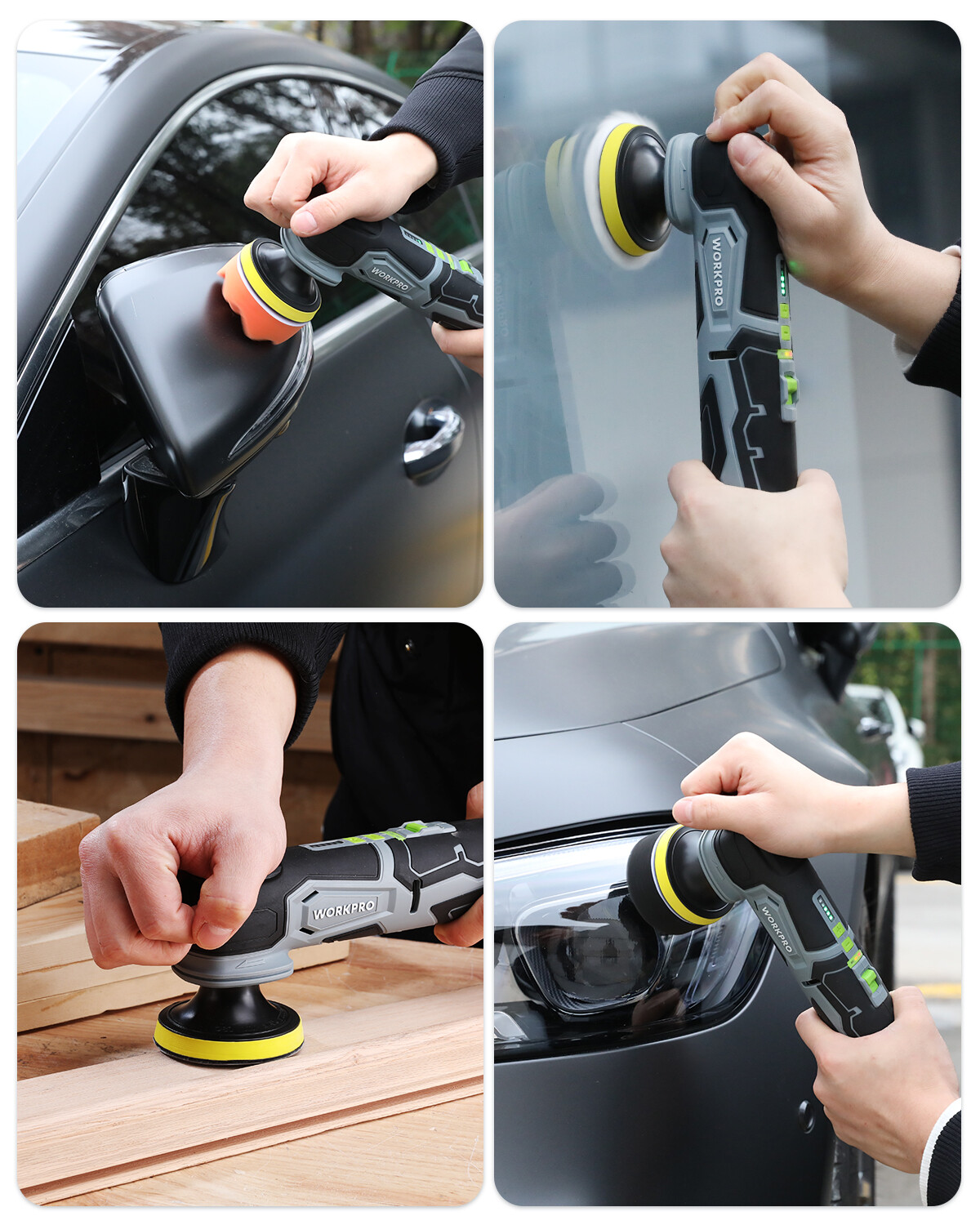 WORKPRO 12V Cordless Mini Buffer Polisher Kit 5 Variable Speed 600-3000RPM w/Bag