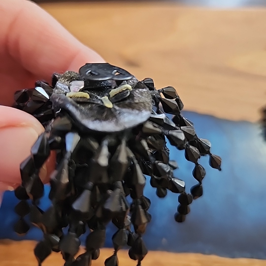 Vintage Shoe Clips Black Plastic Beaded Pom Poms Flapper Fun Collectible