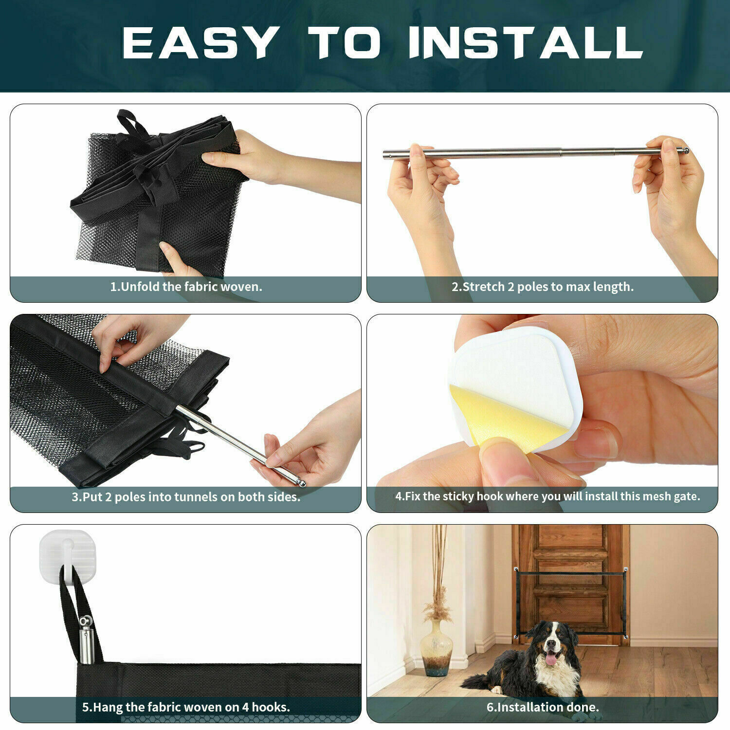 USA Large Pet Dog Baby Safety Gate Mesh Fence Portable Guard Indoor Home Kitchen