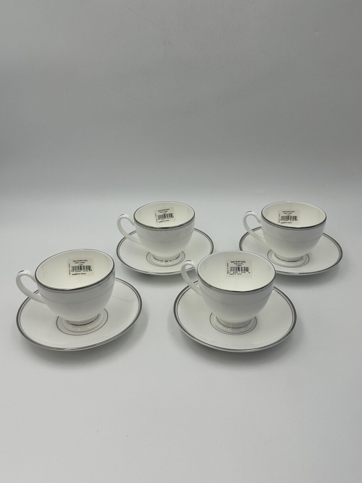 Waterford Kilbarry Platinum Fine China Coffee Cups & Saucers White Classic Set 4