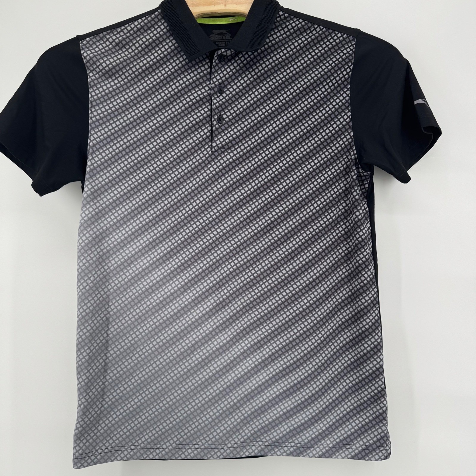 Slazenger Men's Golf Polo Shirt Black Grey Geometric Size S