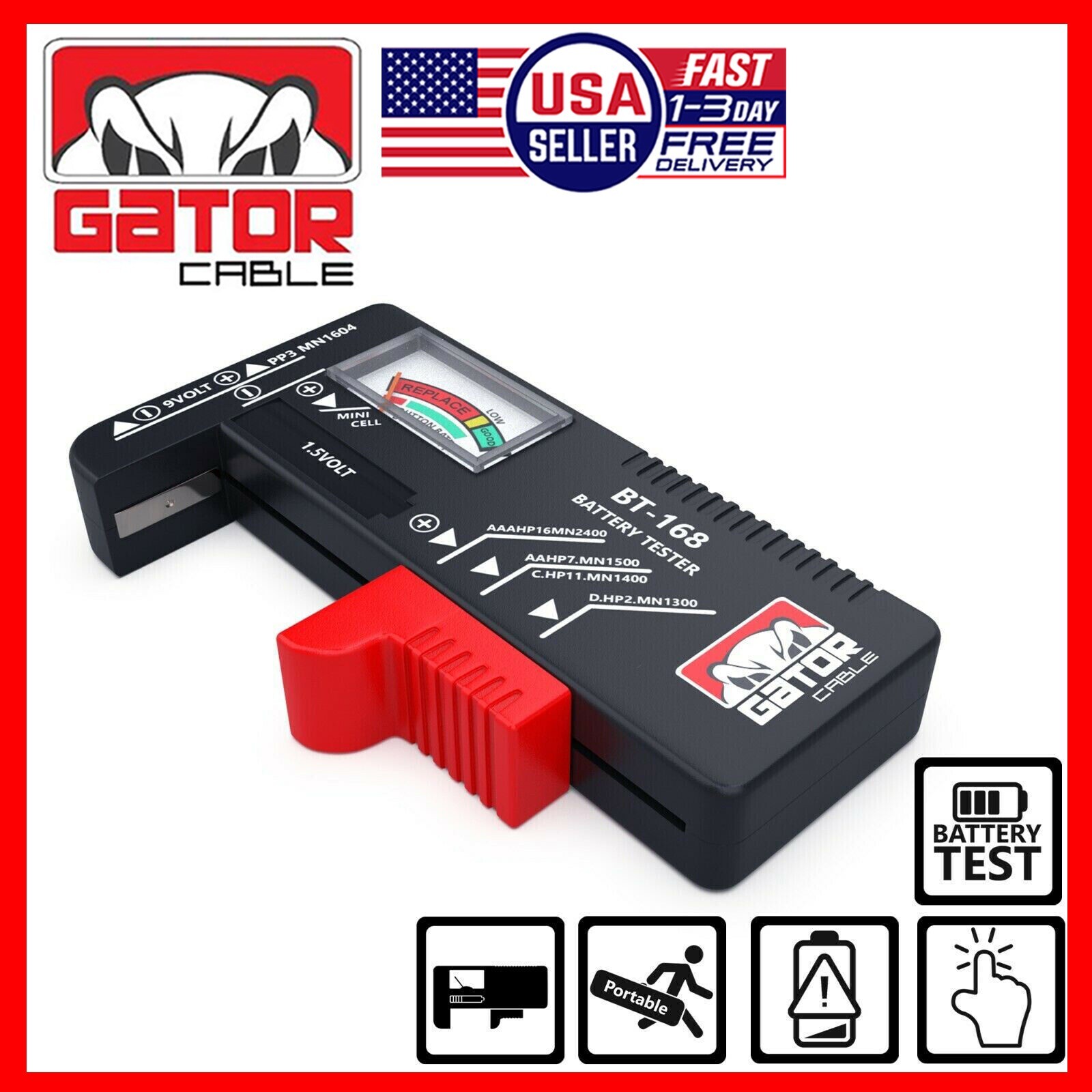 Battery Volt Tester Checker For Small Batteries AA AAA C D 9V 1.5V Cell Coin
