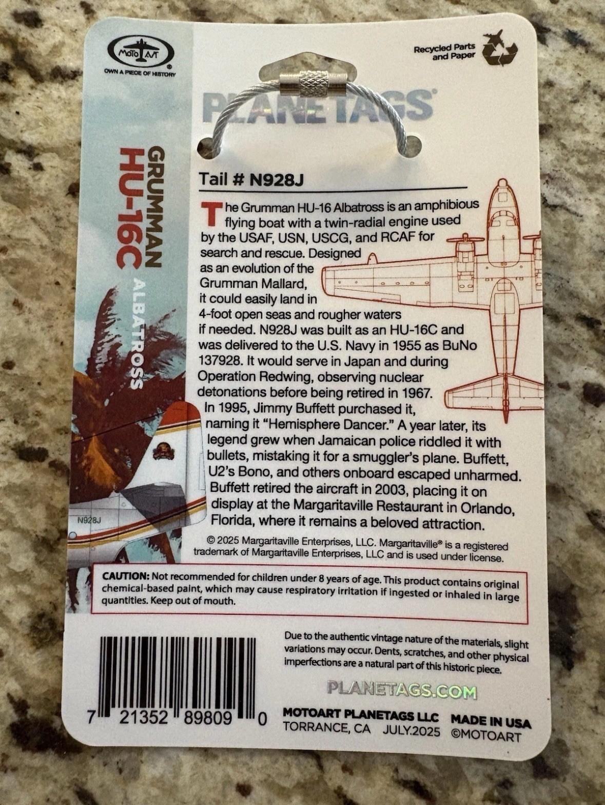 Hemisphere Dancer Plane Tag Grumman HU-16C Tail Skin Jimmy Buffet Margaritaville