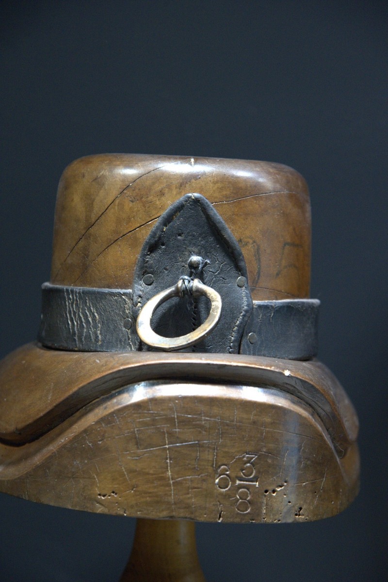 Rare Antique Wooden Hat Block Mold - Size 6 3/8 - Heavy Millinery Tool with Leat