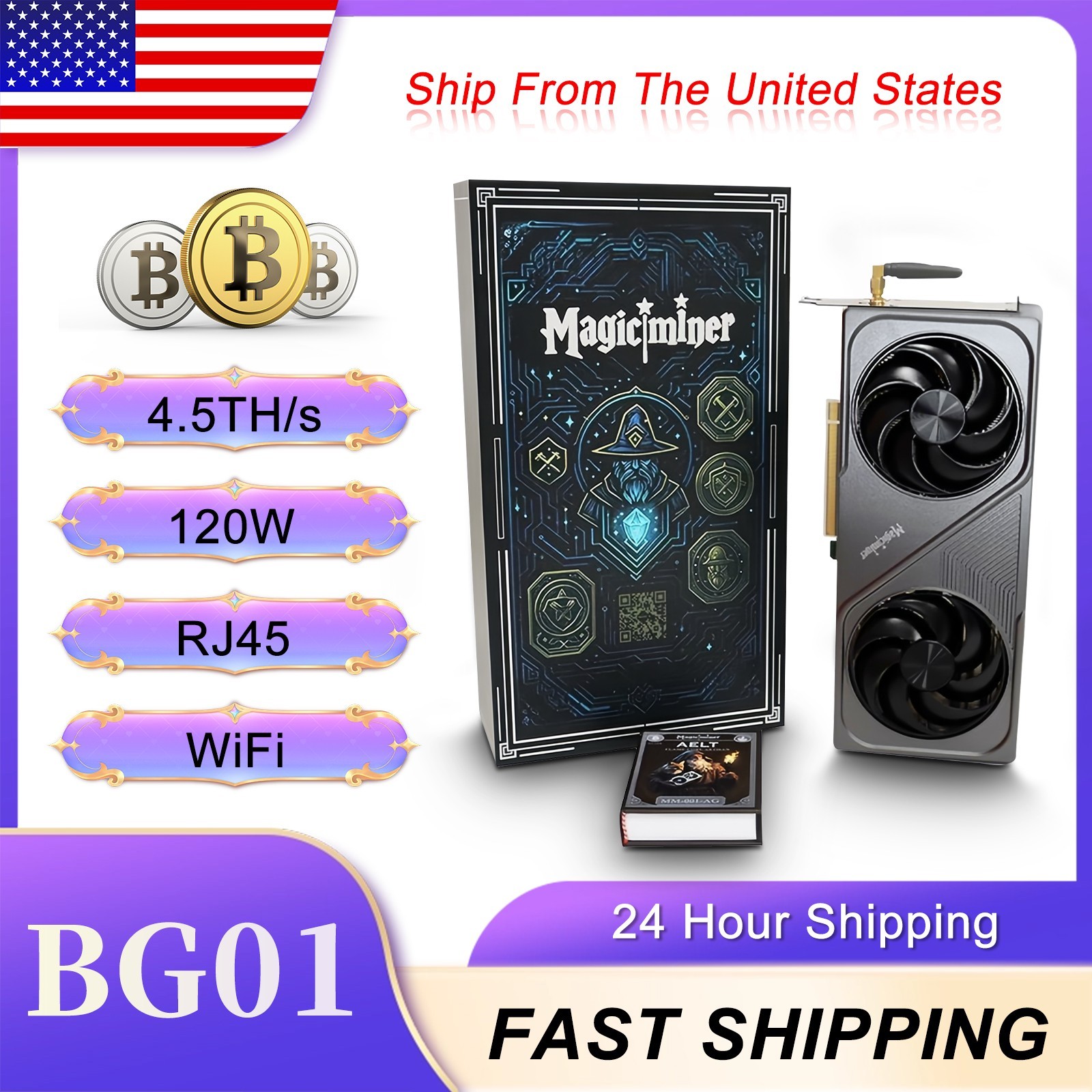 US Ship Magic Miner BG01 4.5Th/S WIFI SHA-256 Bitcoin BTC BCH Miner Solo Mining