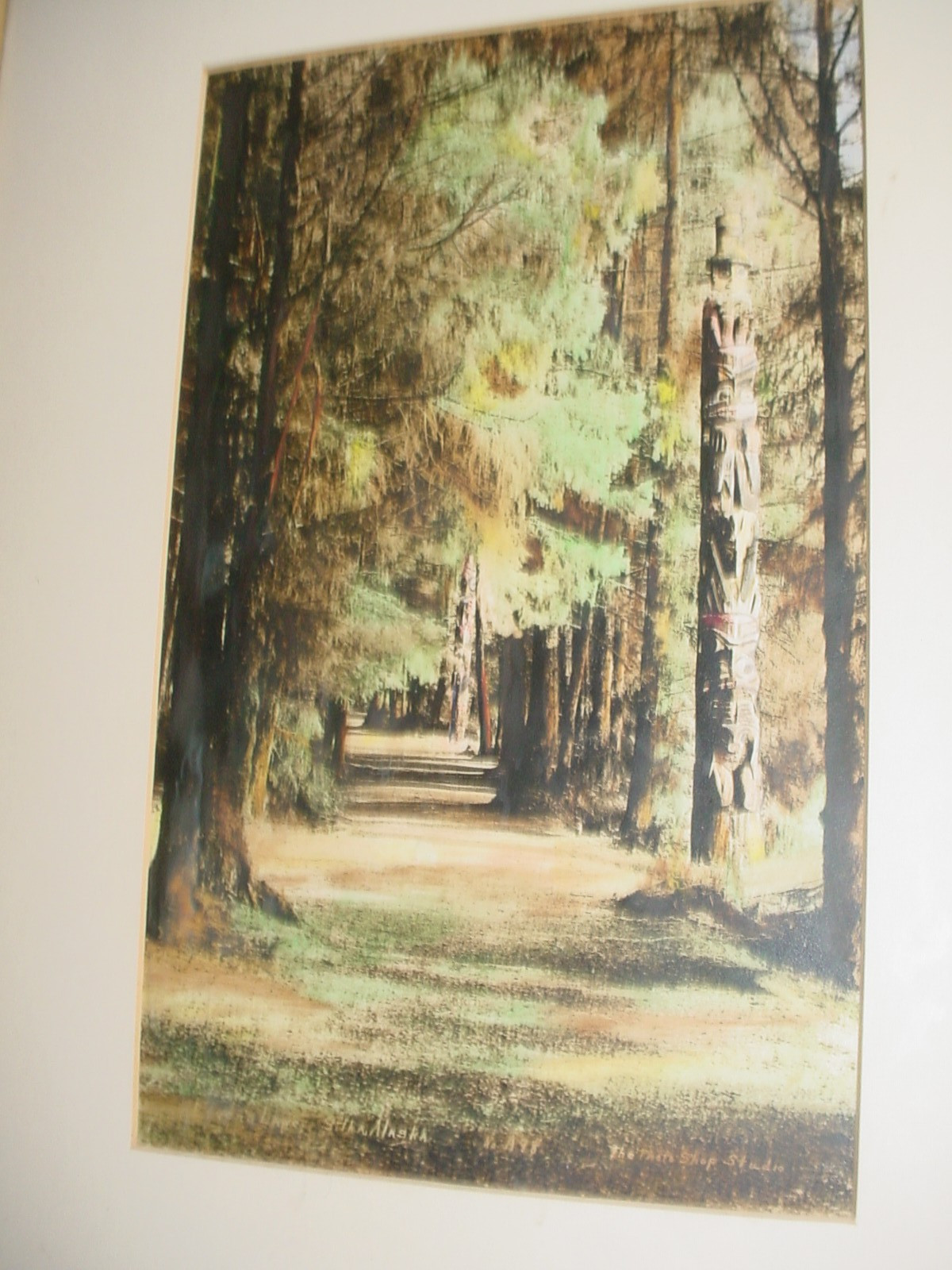 OLD TINTED PHOTOGRAPH LOVERS LANE SITKA ALASKA TOTEM POLES THE PHOTO SHOP