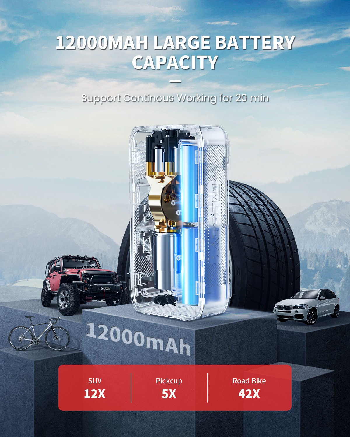 LASFIT Tire Inflator Car Air Compressor Pump Dual Cylinder fit SUV Pickup Truck