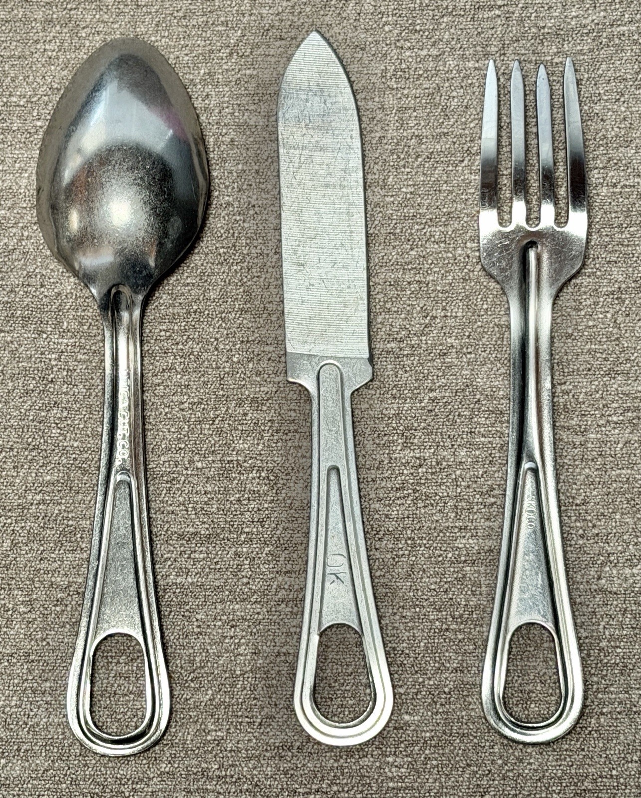 Vintage US Military Utica Skoco Cutlery Mess Kit Spoon Fork Knife Set Stainless