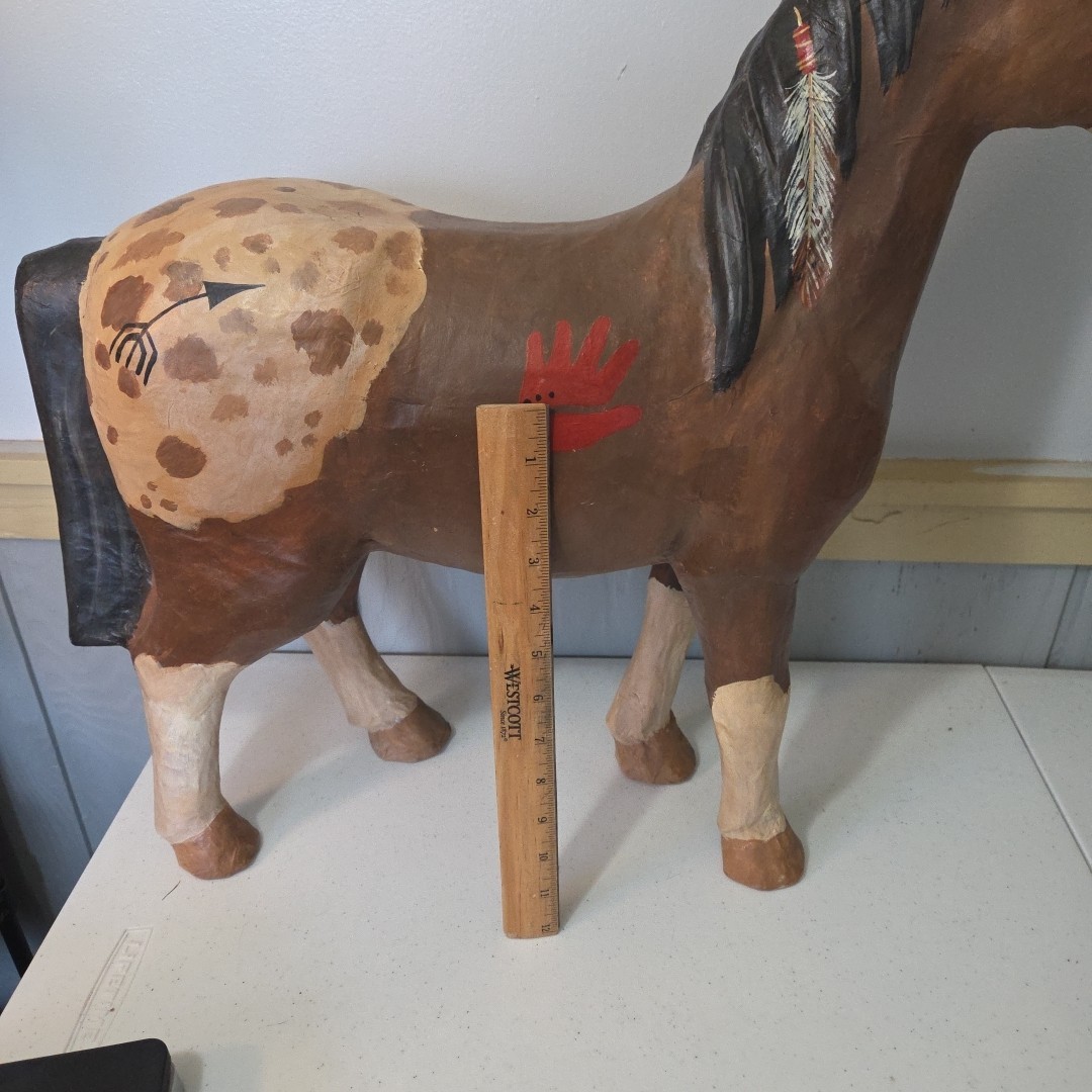 Vintage Paper Mache Spotted Blanket Appaloosa Horse Statue Indian Native