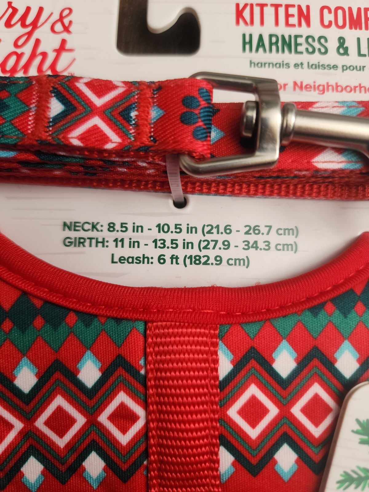 Merry & Bright Cat Vest Harness and Leash 2 Piece Red Holiday Theme NWT