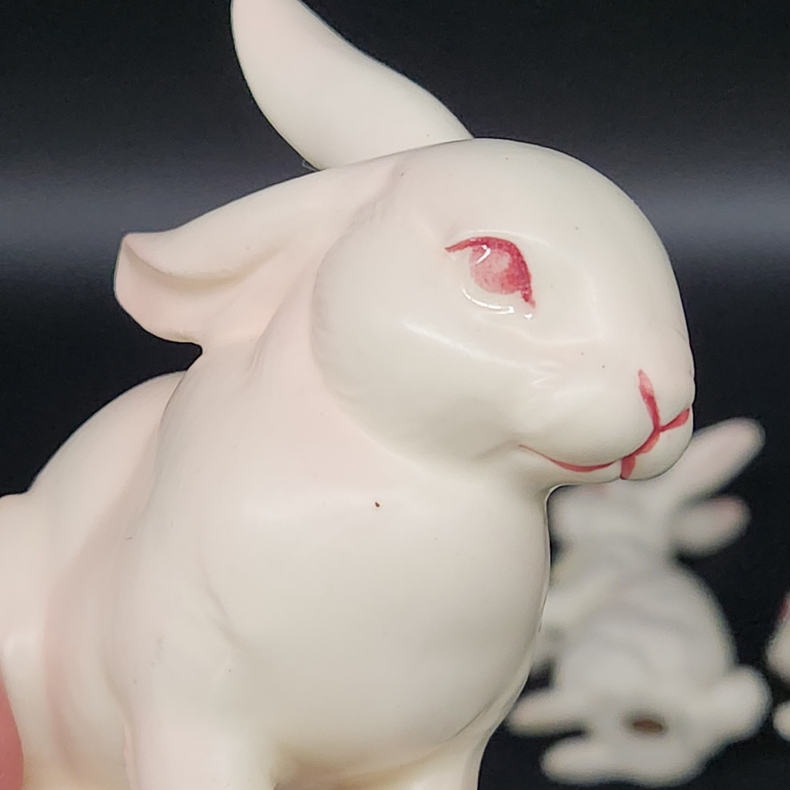 Set Of 3 Vtg Ceramic Lefton White Bunnies Rabbits H7143 & H880 Pink Eyes Easter