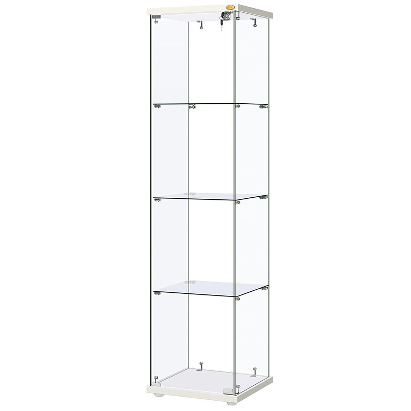 4 Shelf Glass Display Cabinet Glass Curio Cabinet Bookshelf Showcase with Lock