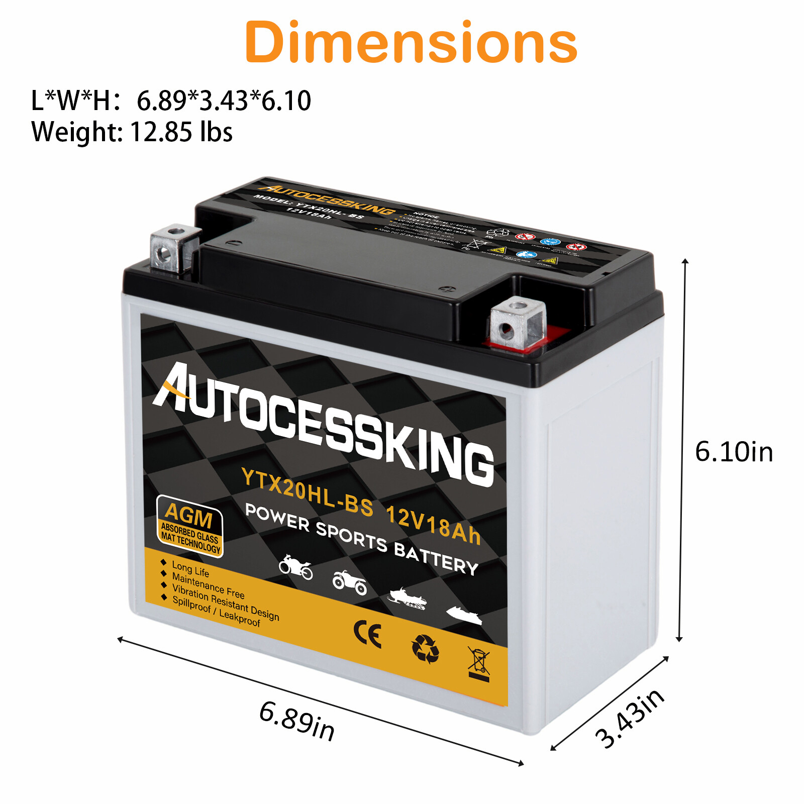 YTX20HL-BS AGM Battery Sealed Lead Acid Power Sport 18AH for Motorcycle ATV UTV